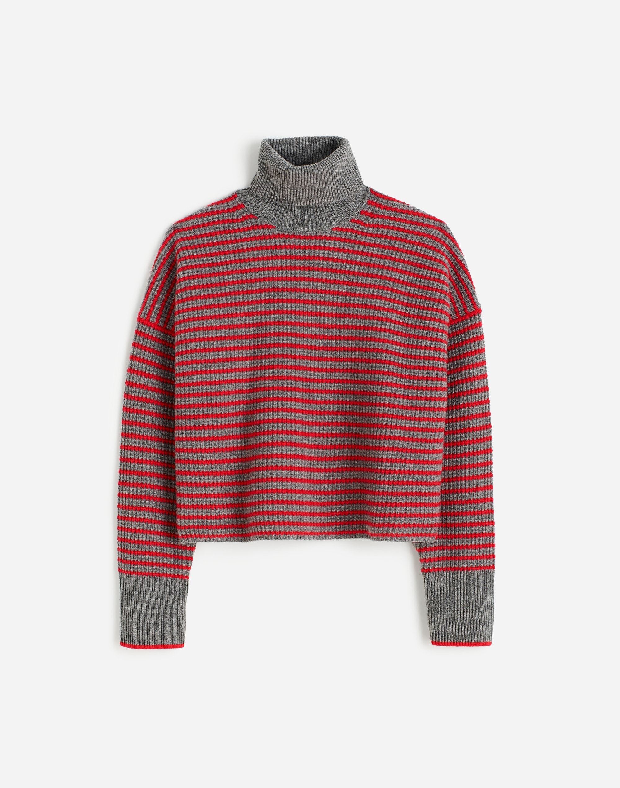 Wool Waffle-Knit Turtleneck in Stripe