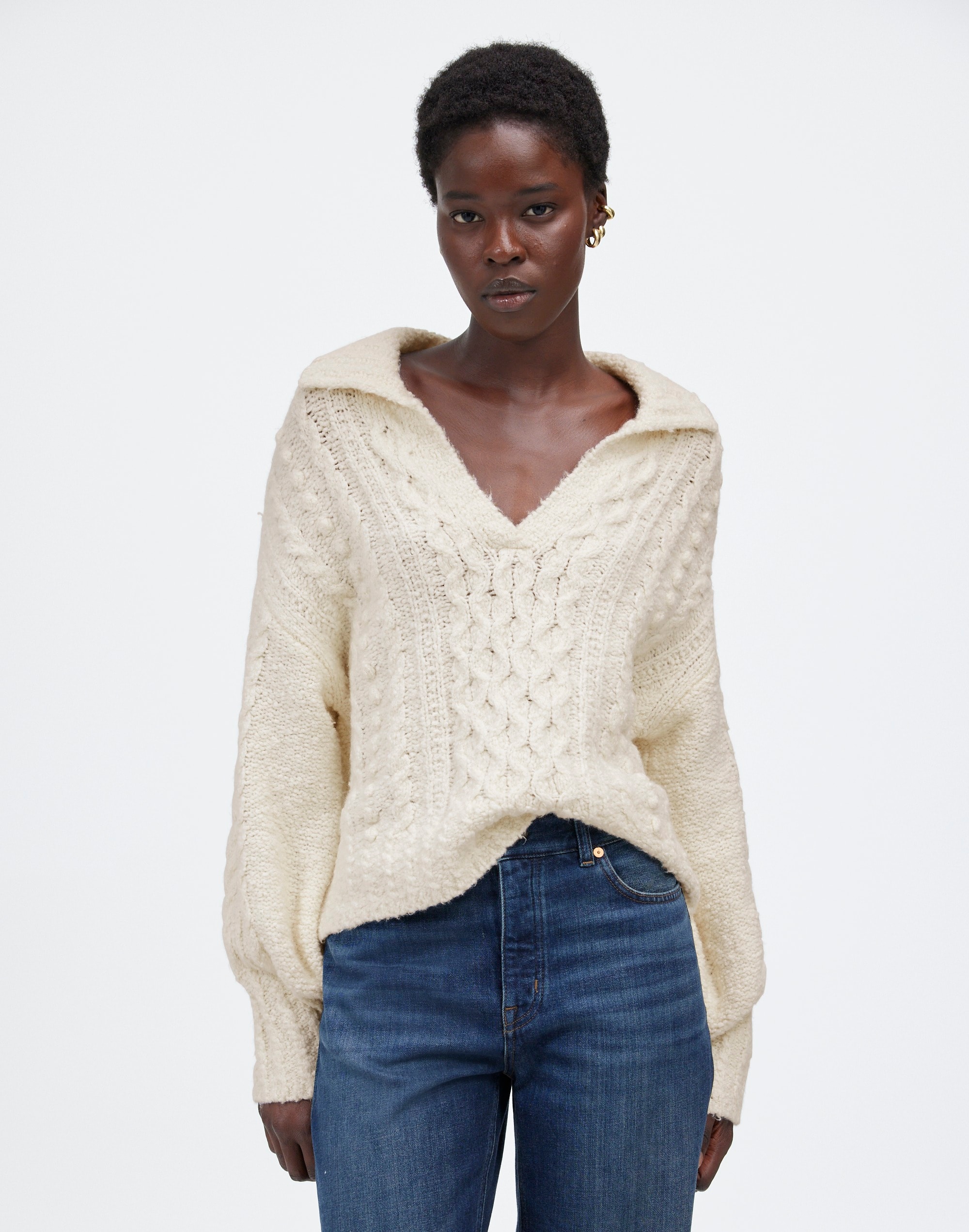 cotton-merino wool blend cable-knit sweater