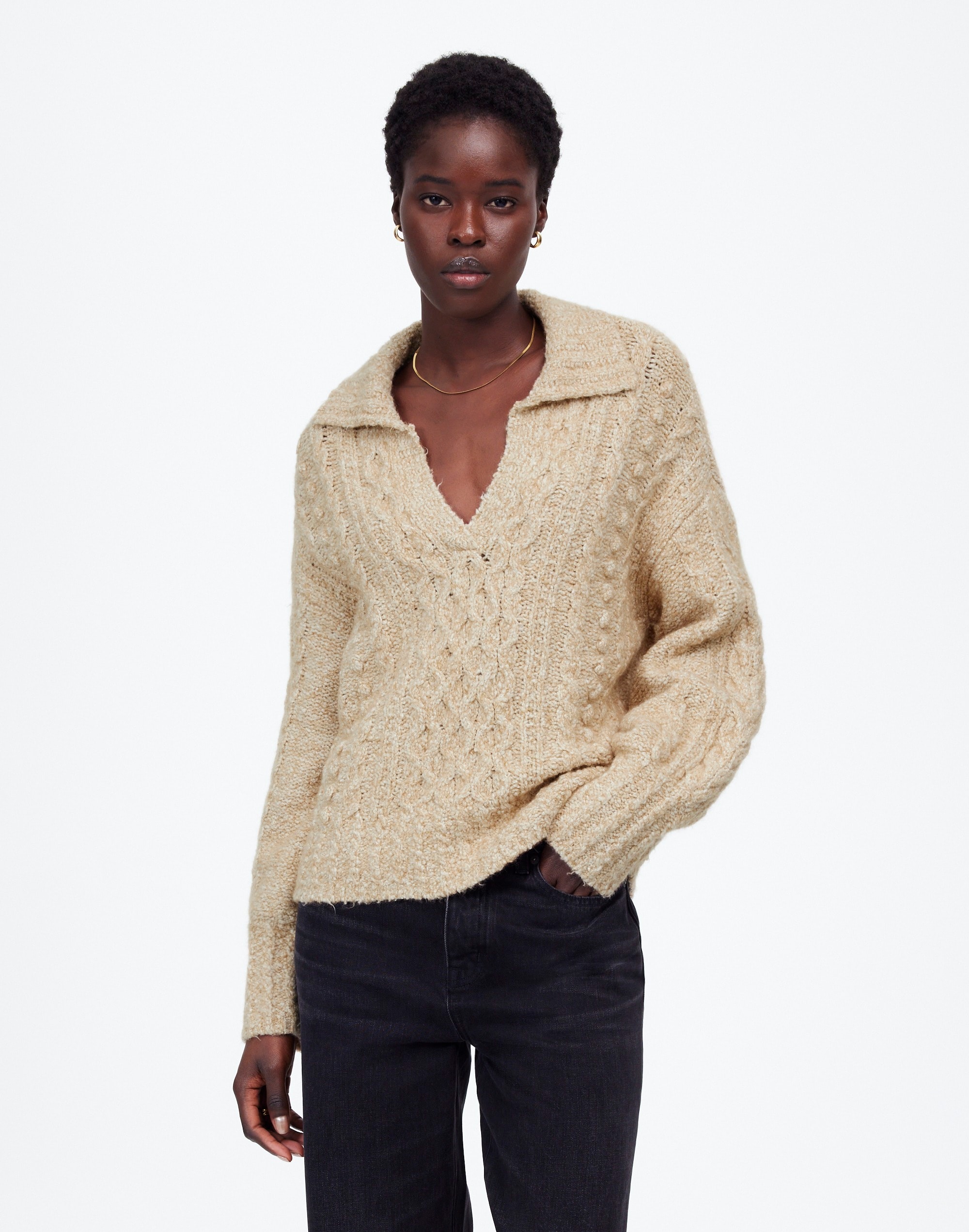 Cotton-Merino Wool Blend Cable-Knit Sweater