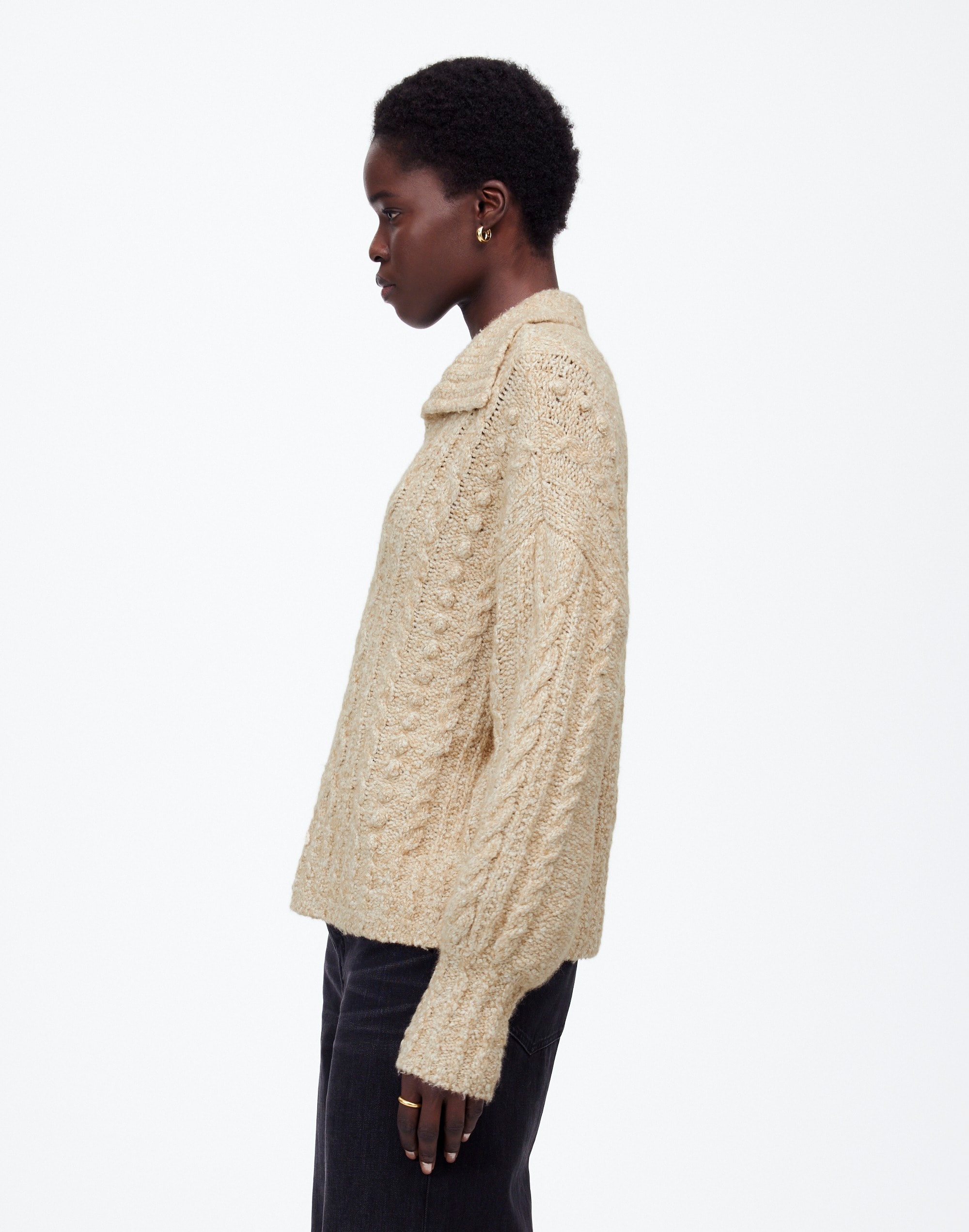 Cotton-Merino Wool Blend Cable-Knit Sweater