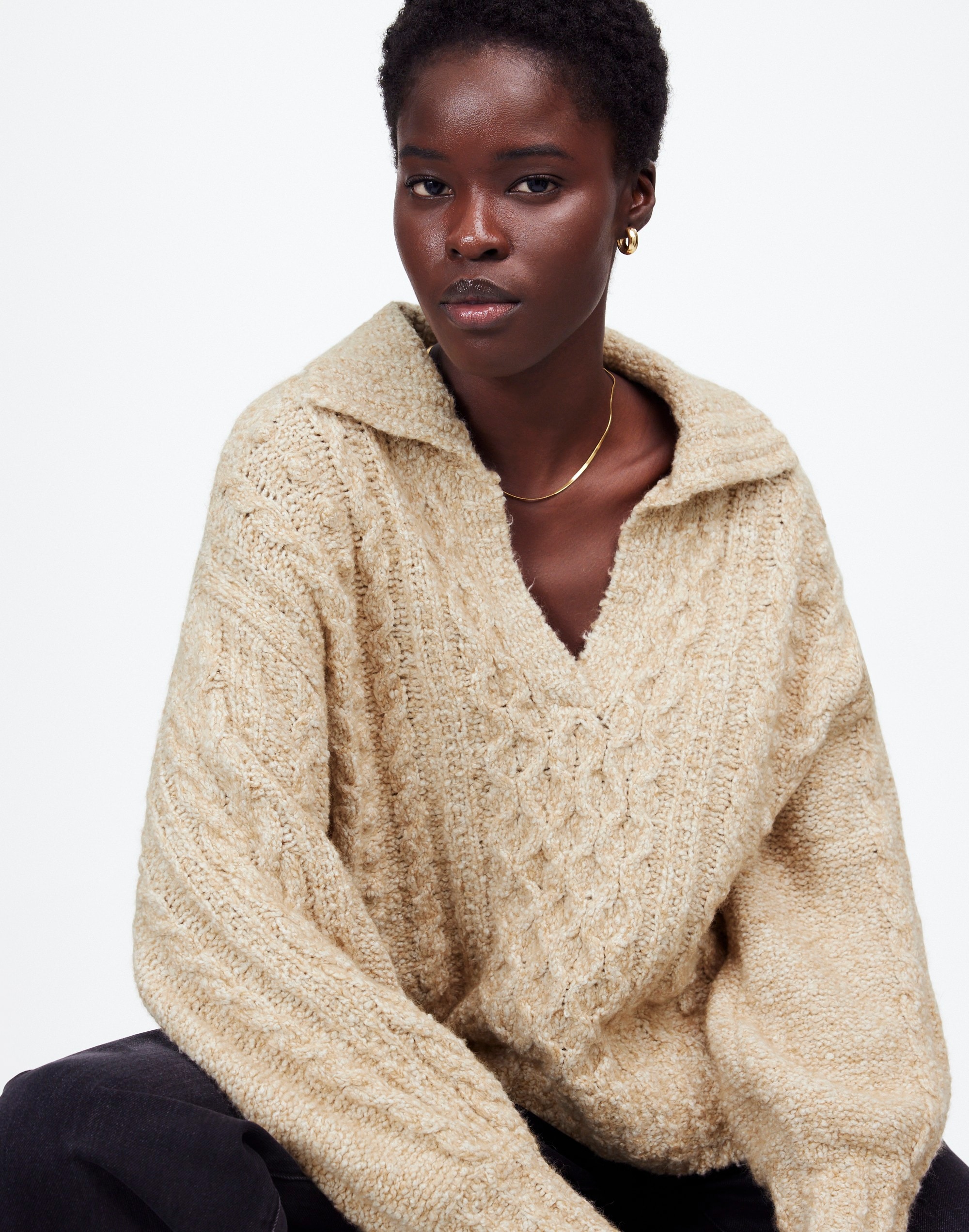 Cotton-Merino Wool Blend Cable-Knit Sweater