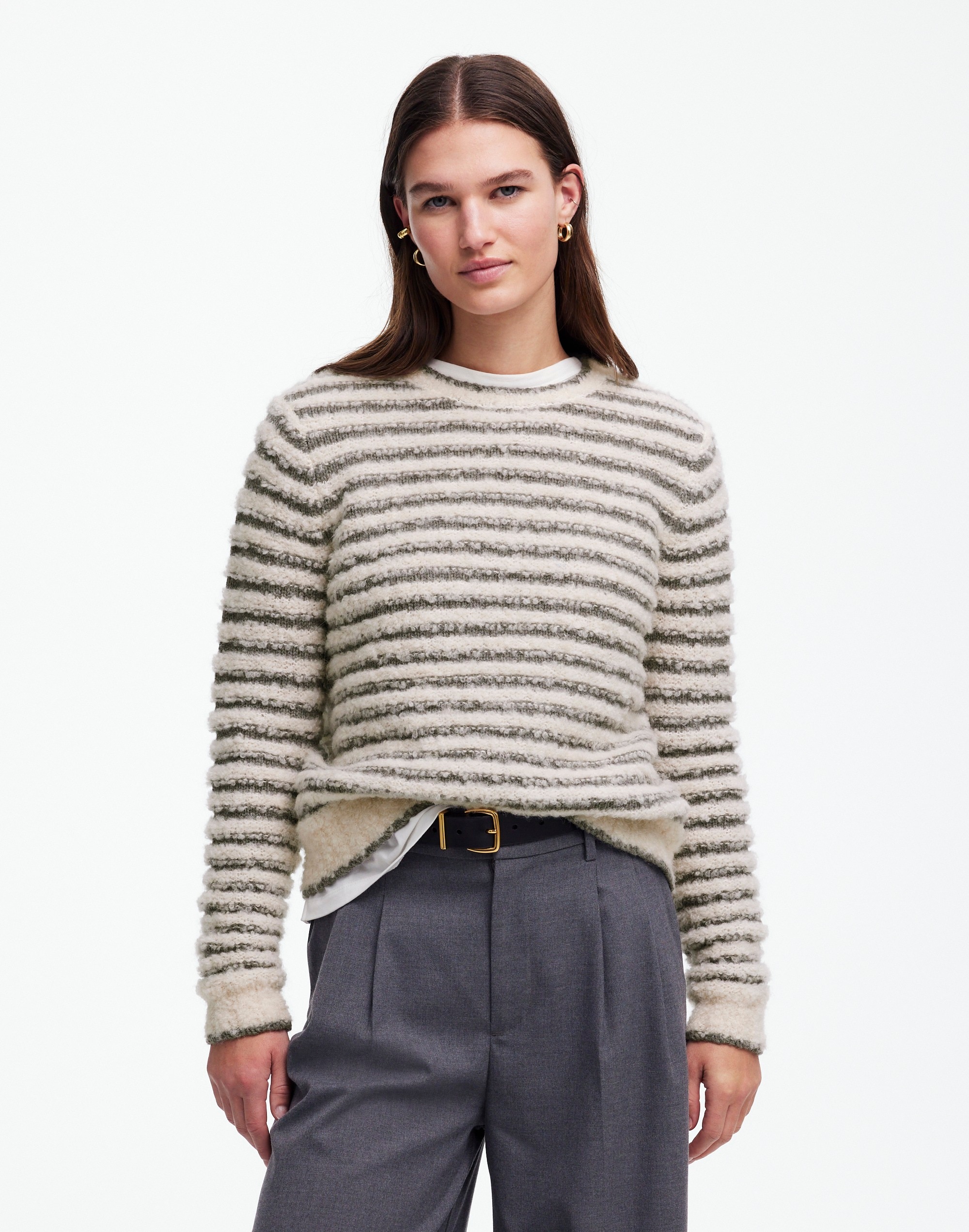 boucl&eacute;-knit crewneck sweater