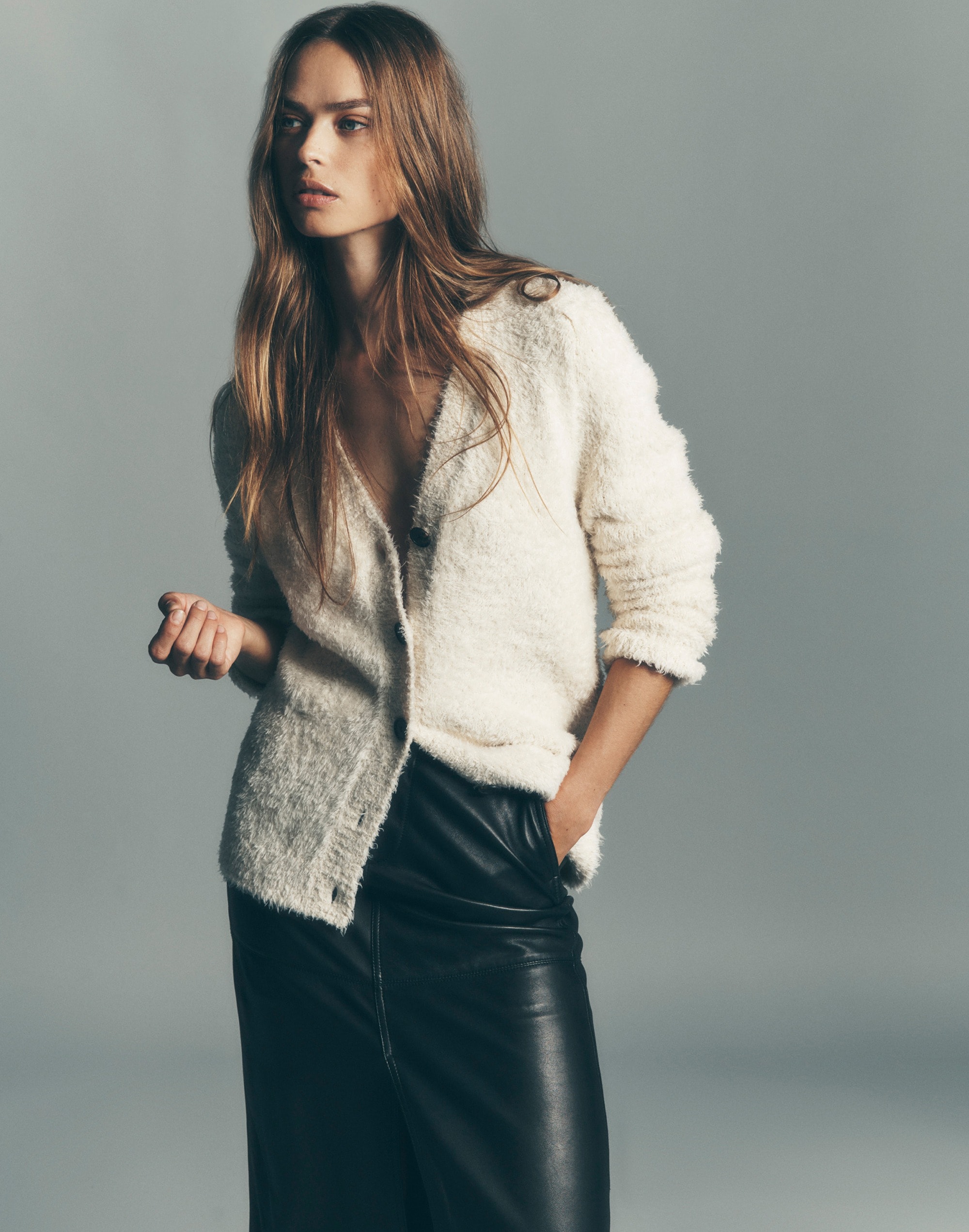 V-Neck Plain Open Front Cardigan main image 0