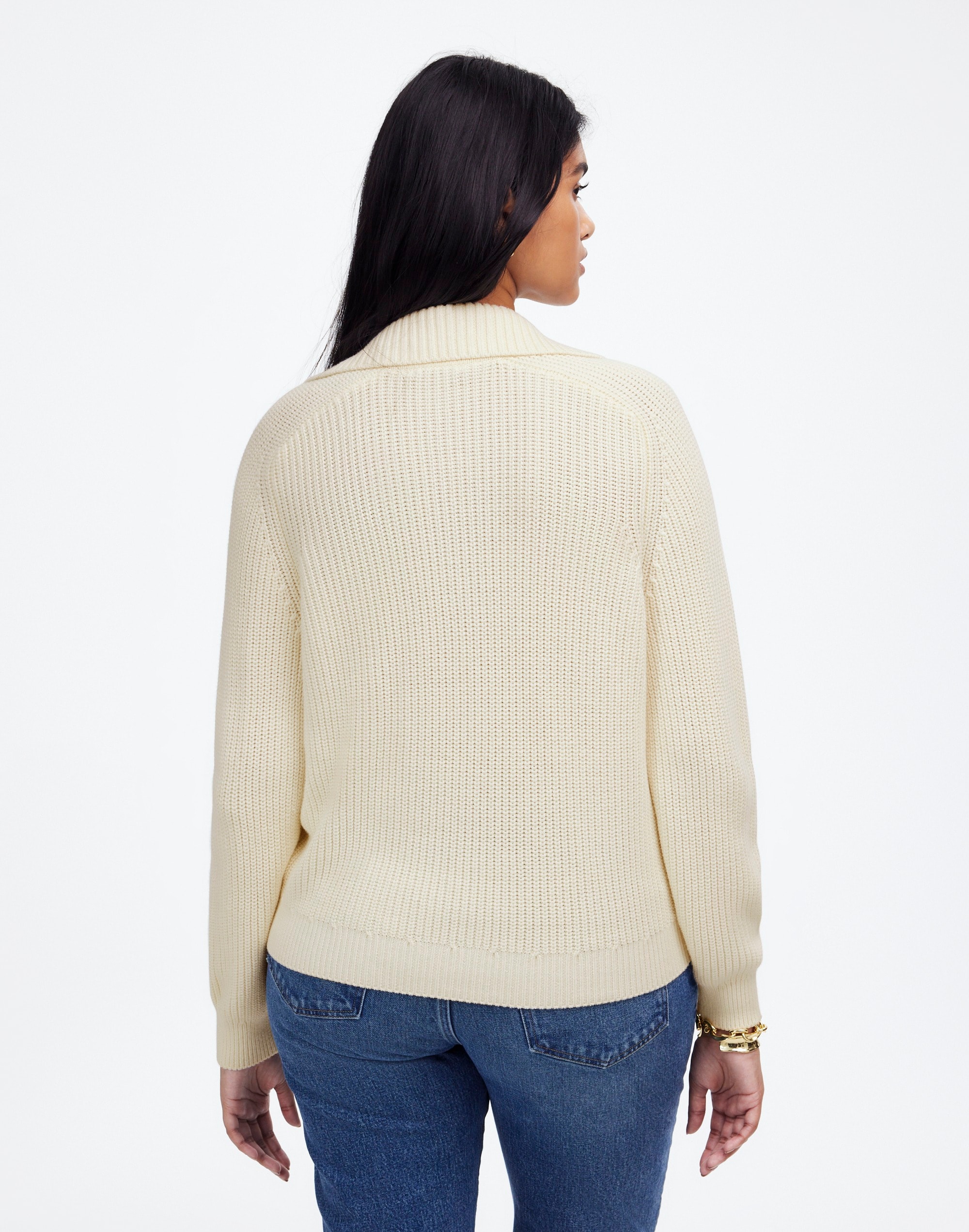 Shaker-Stitch Johnny Collar Sweater