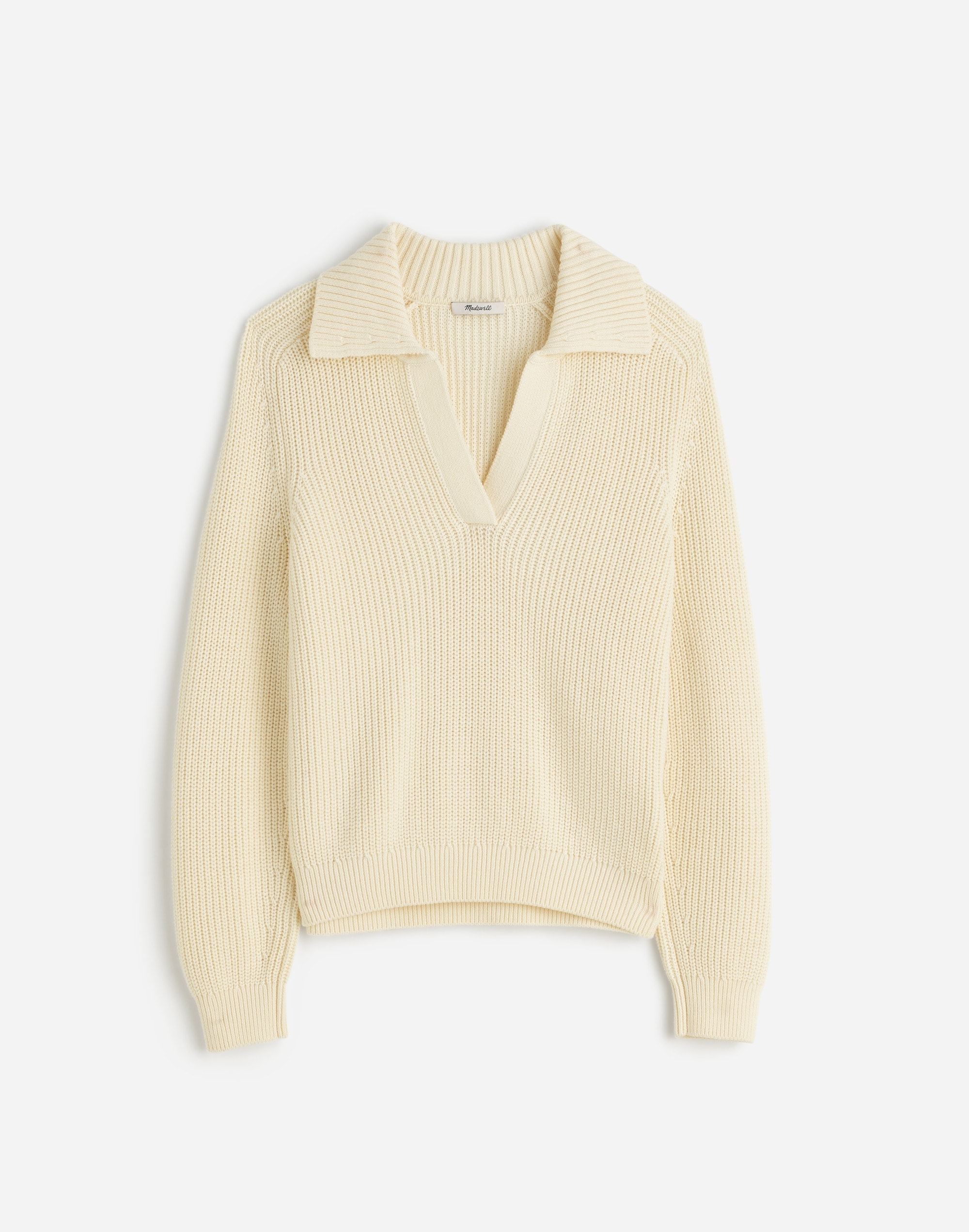Shaker-Stitch Johnny Collar Sweater
