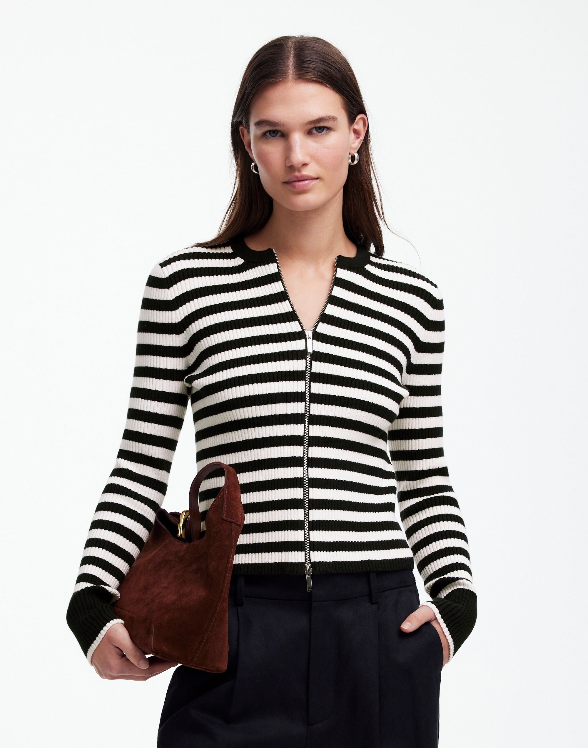 zip-front cardigan in stripe