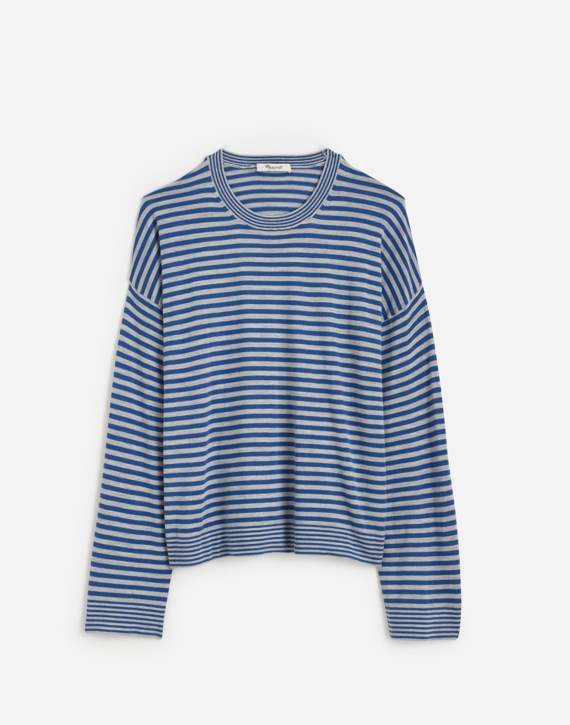 Merino Wool-Silk Blend Crewneck Sweater in Stripe
