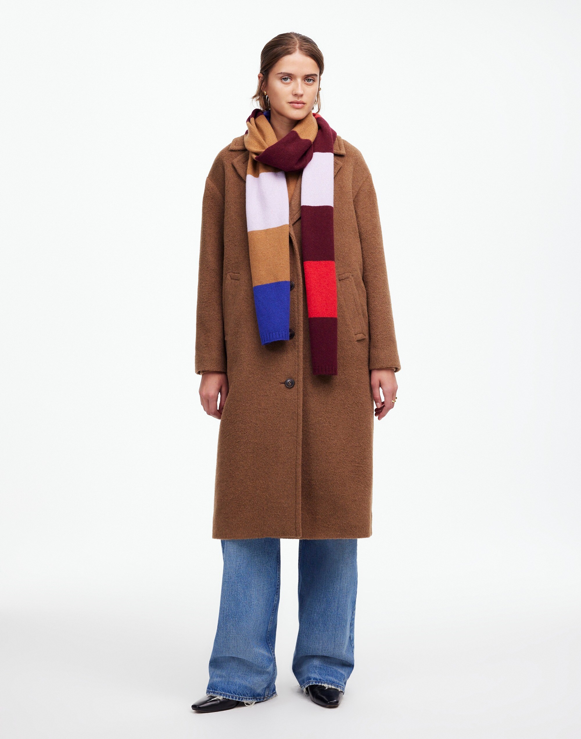 Cashmere-Wool Blend Skinny Scarf in Stripe