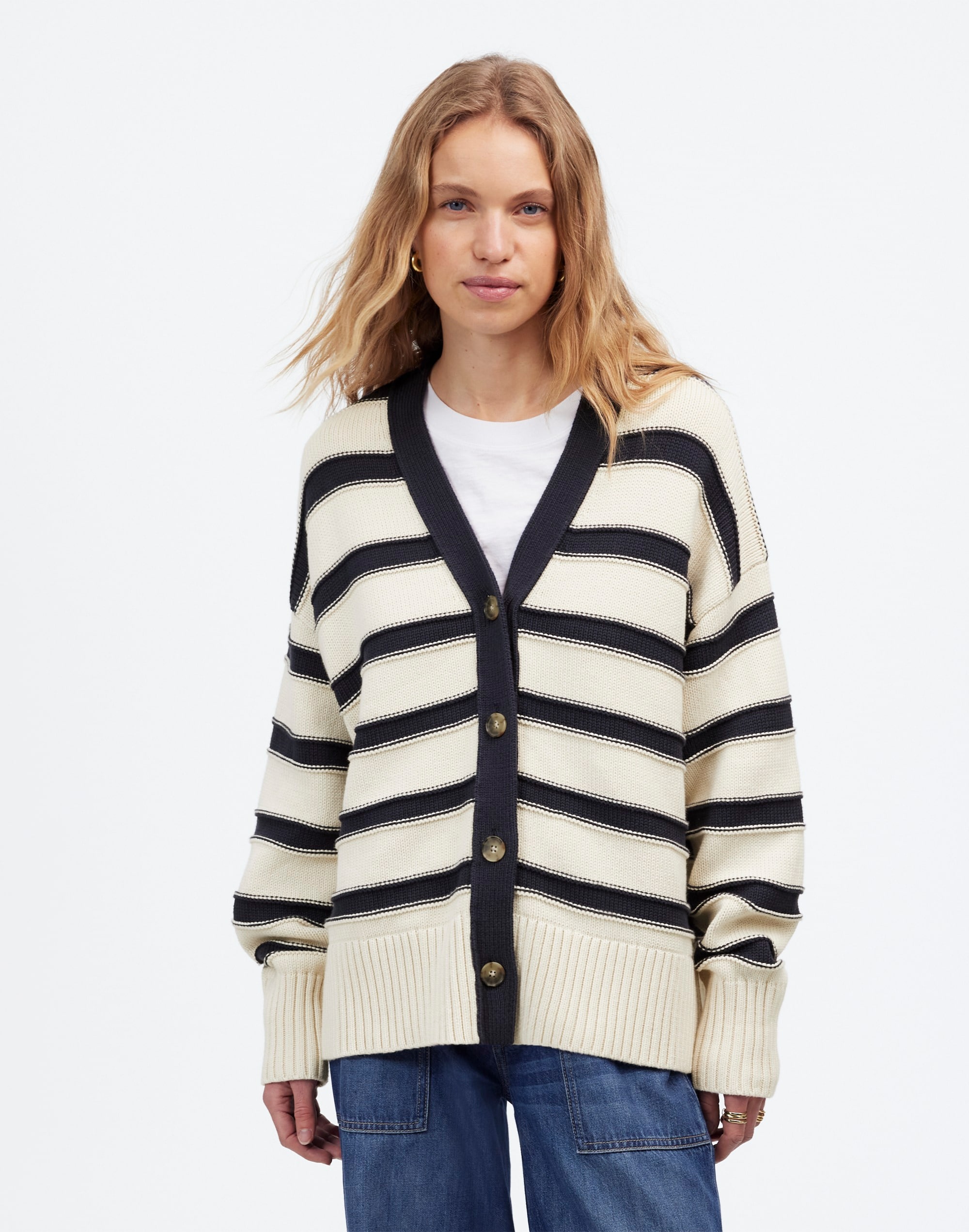 Oversized Cotton Cardigan in Stripe