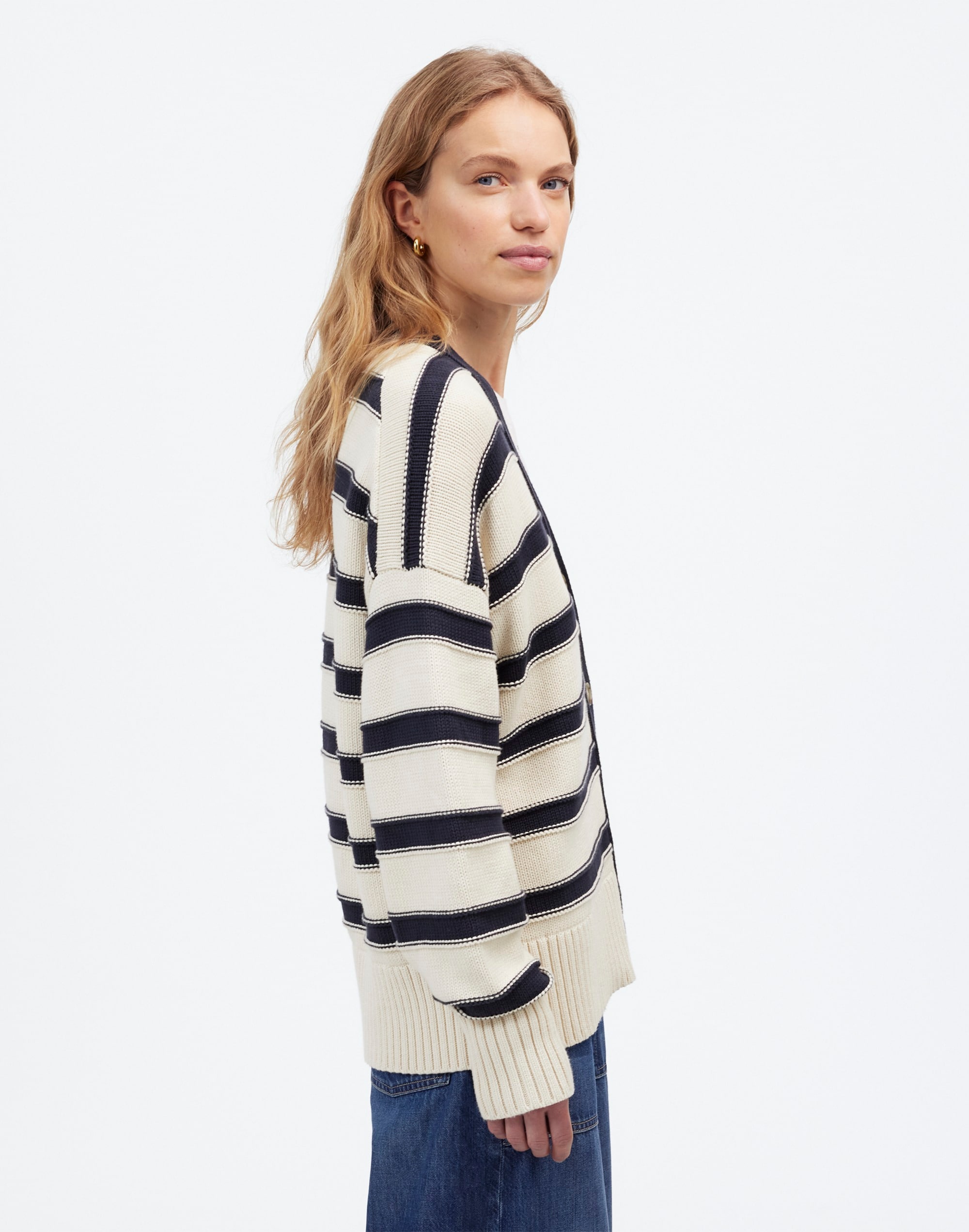 Oversized Cotton Cardigan in Stripe