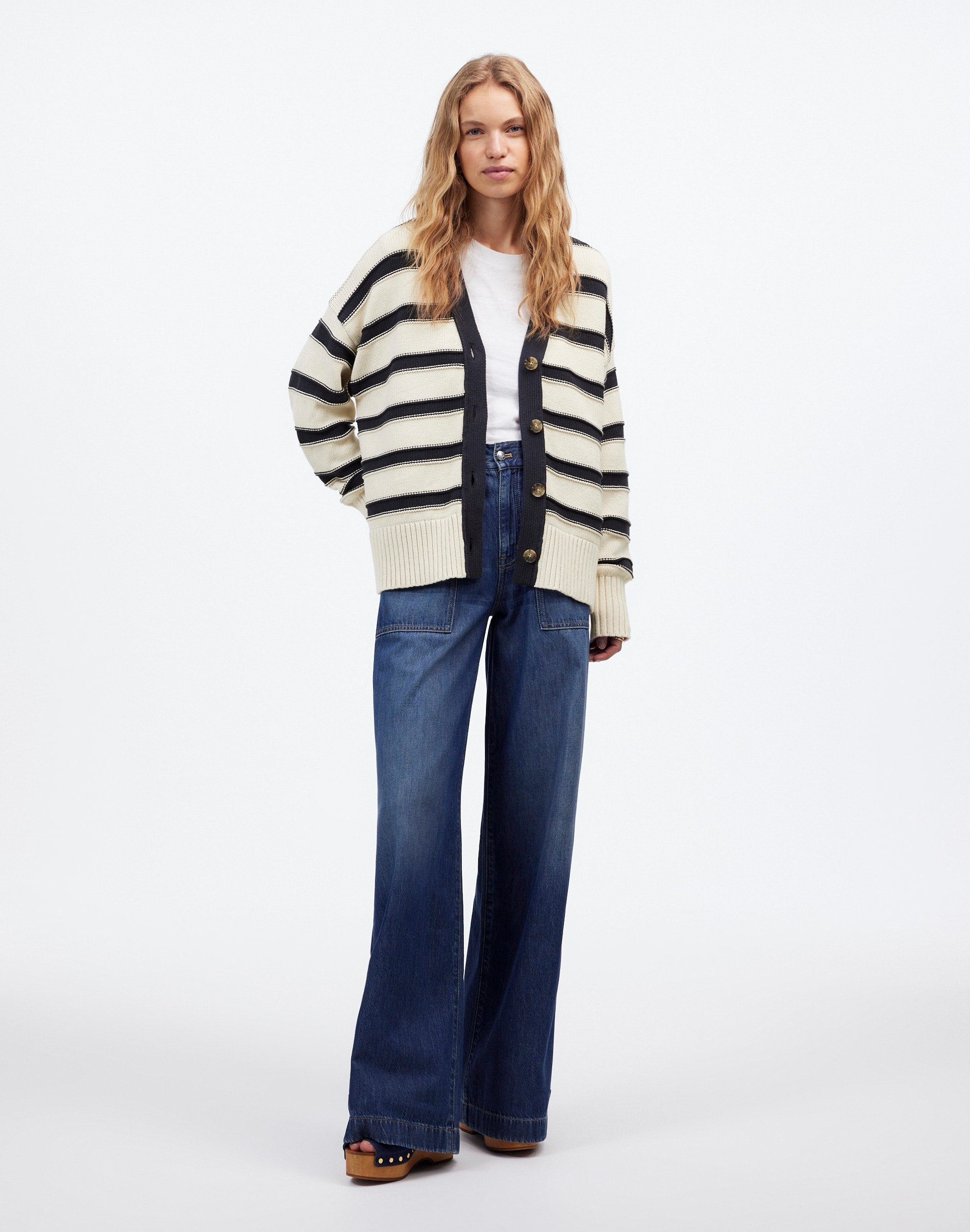 Oversized Cotton Cardigan in Stripe
