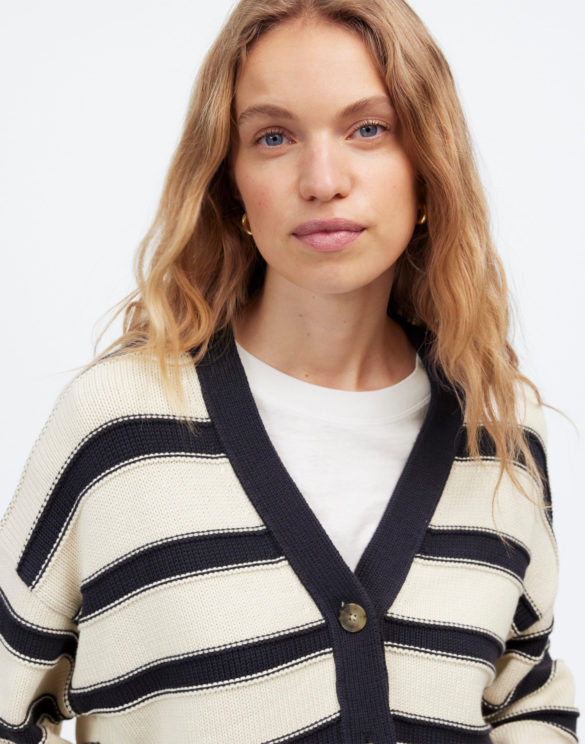Oversized Cotton Cardigan in Stripe