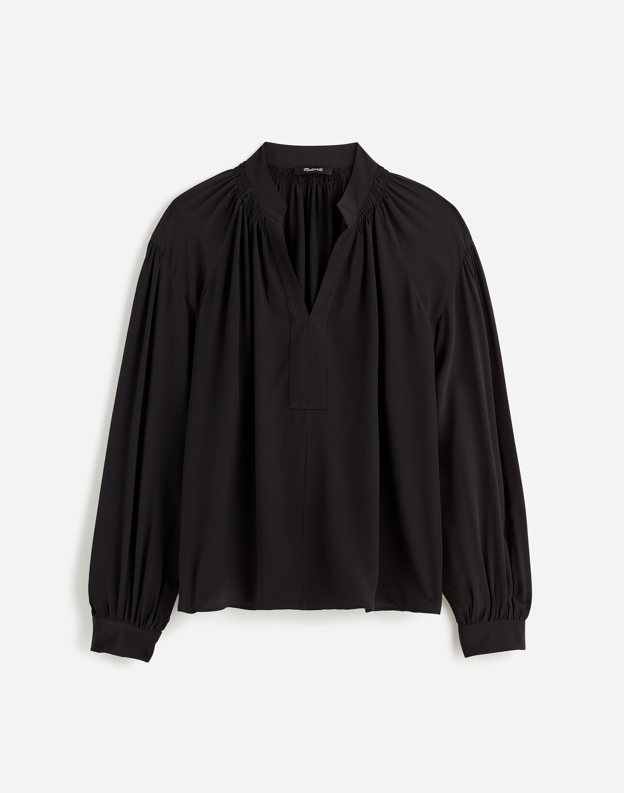 Shirred Long-Sleeve Top in Silk