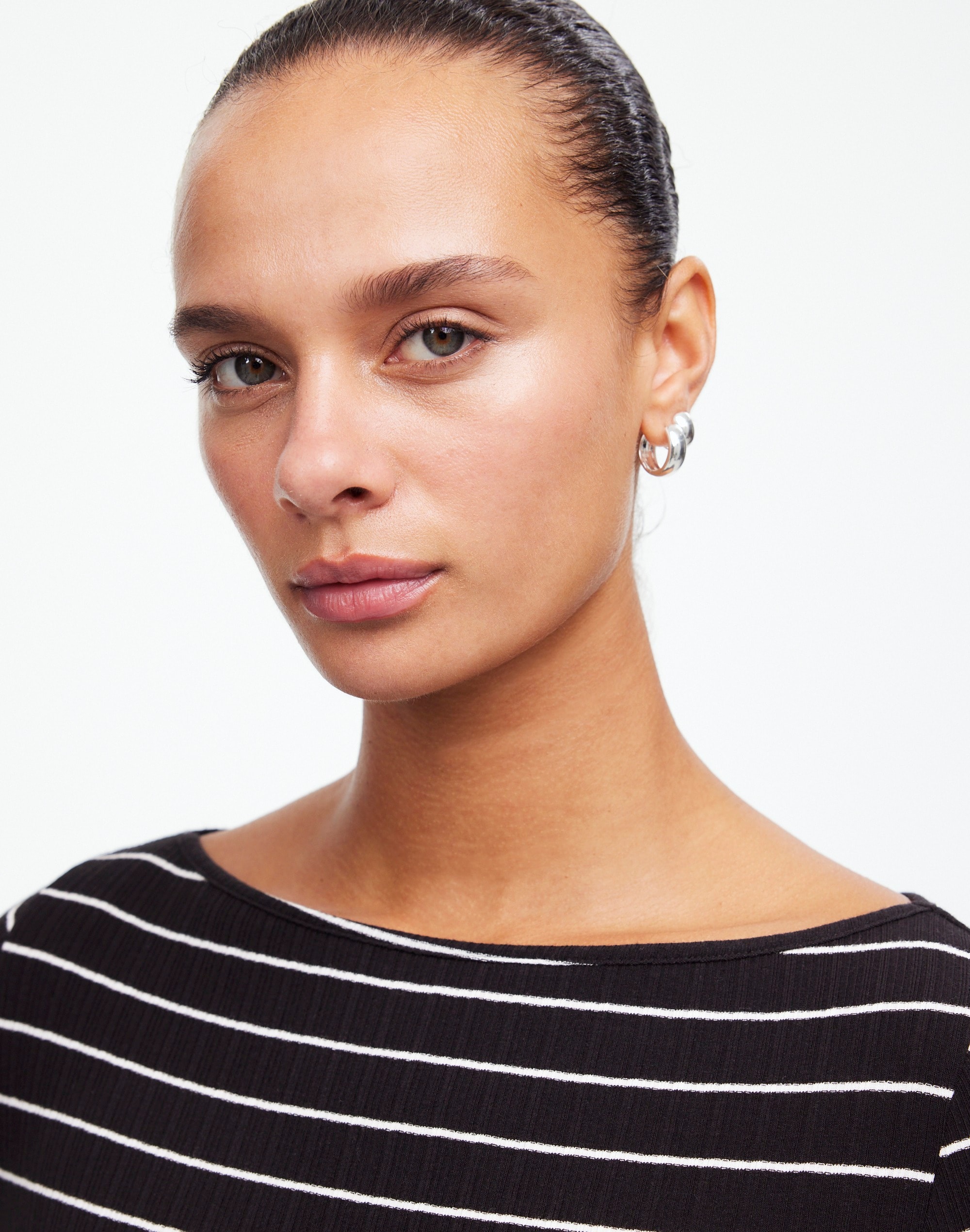 ribbed long-sleeve boatneck top in stripe