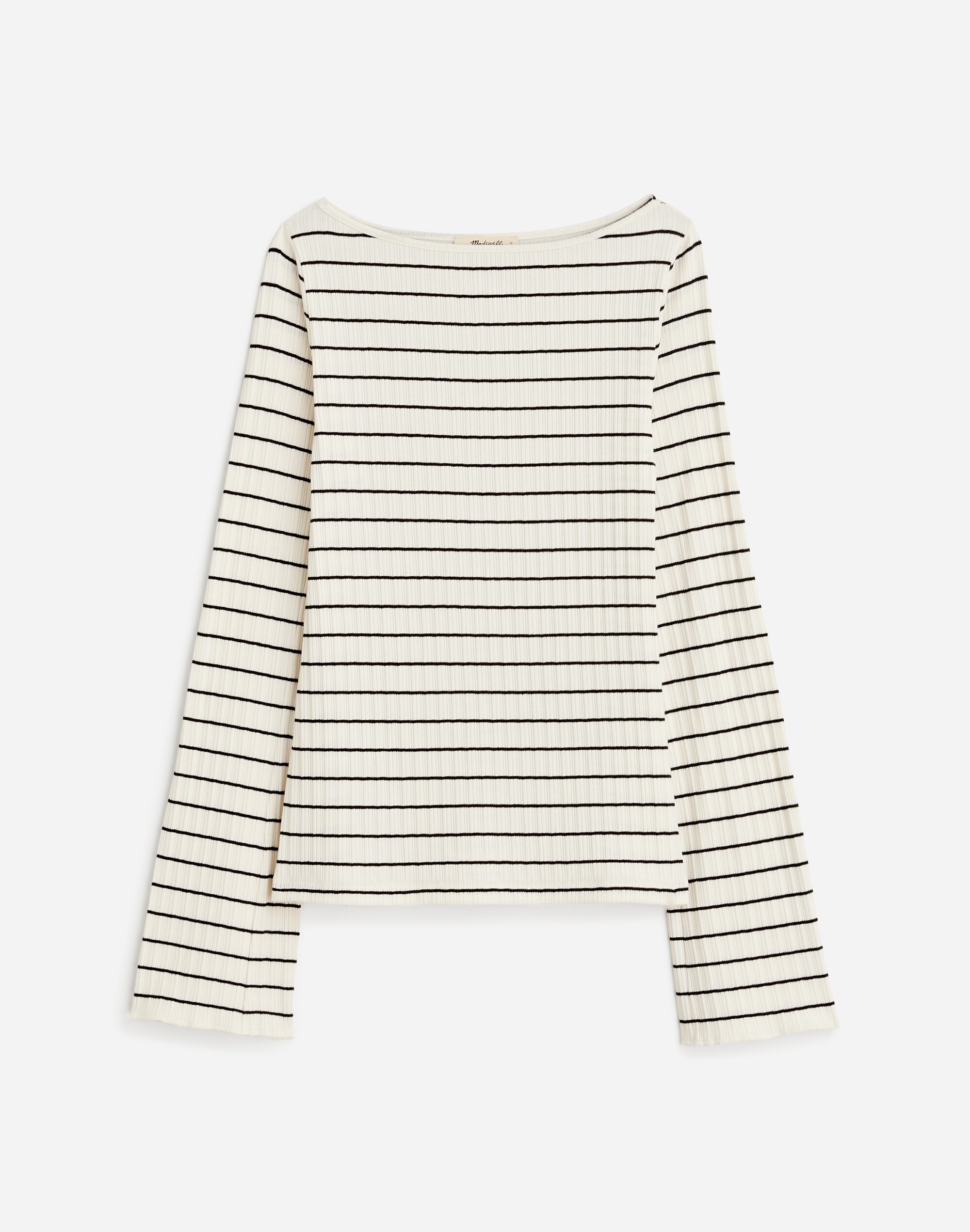 Ribbed Long-Sleeve Boatneck Top in Stripe