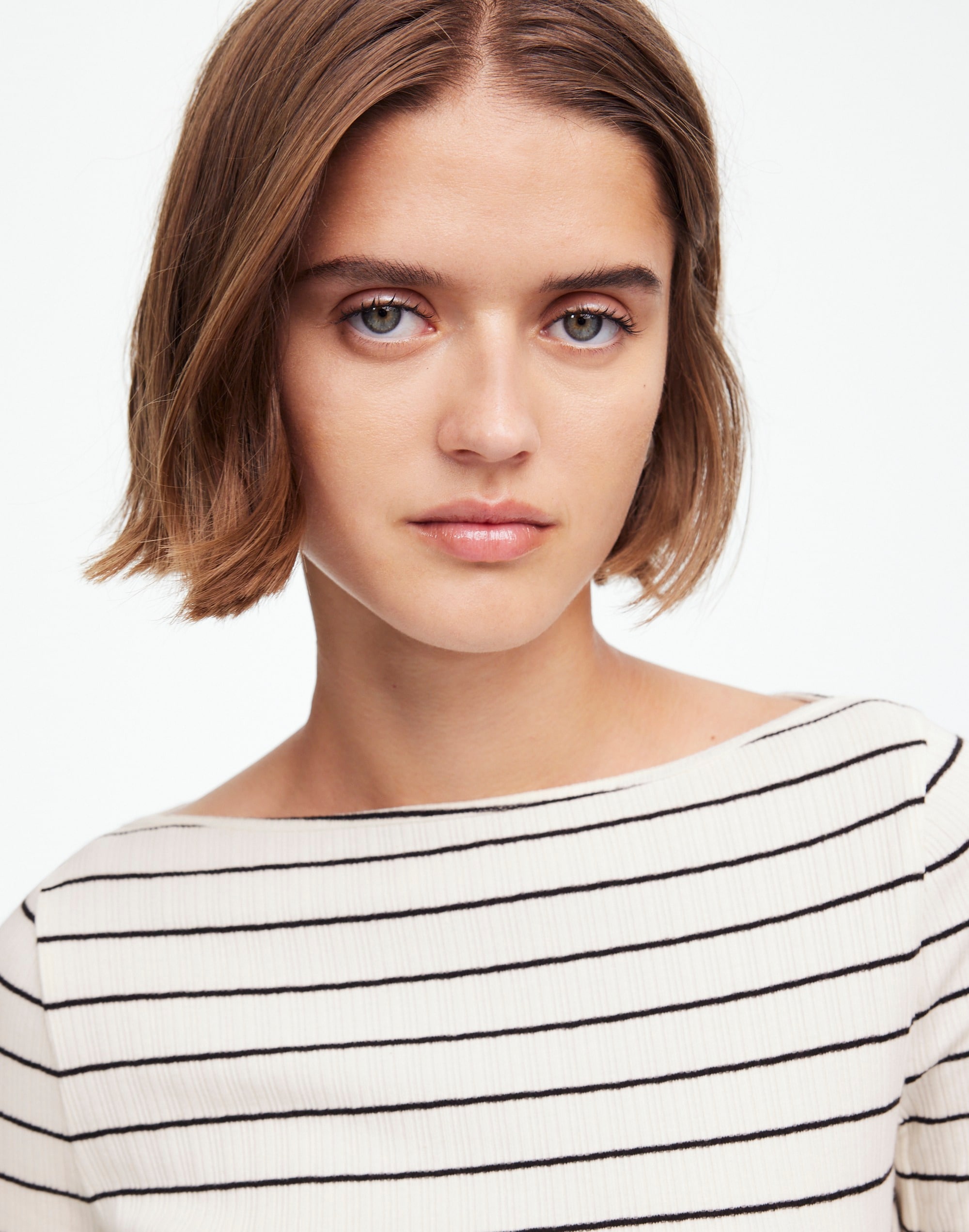 Ribbed Long-Sleeve Boatneck Top in Stripe