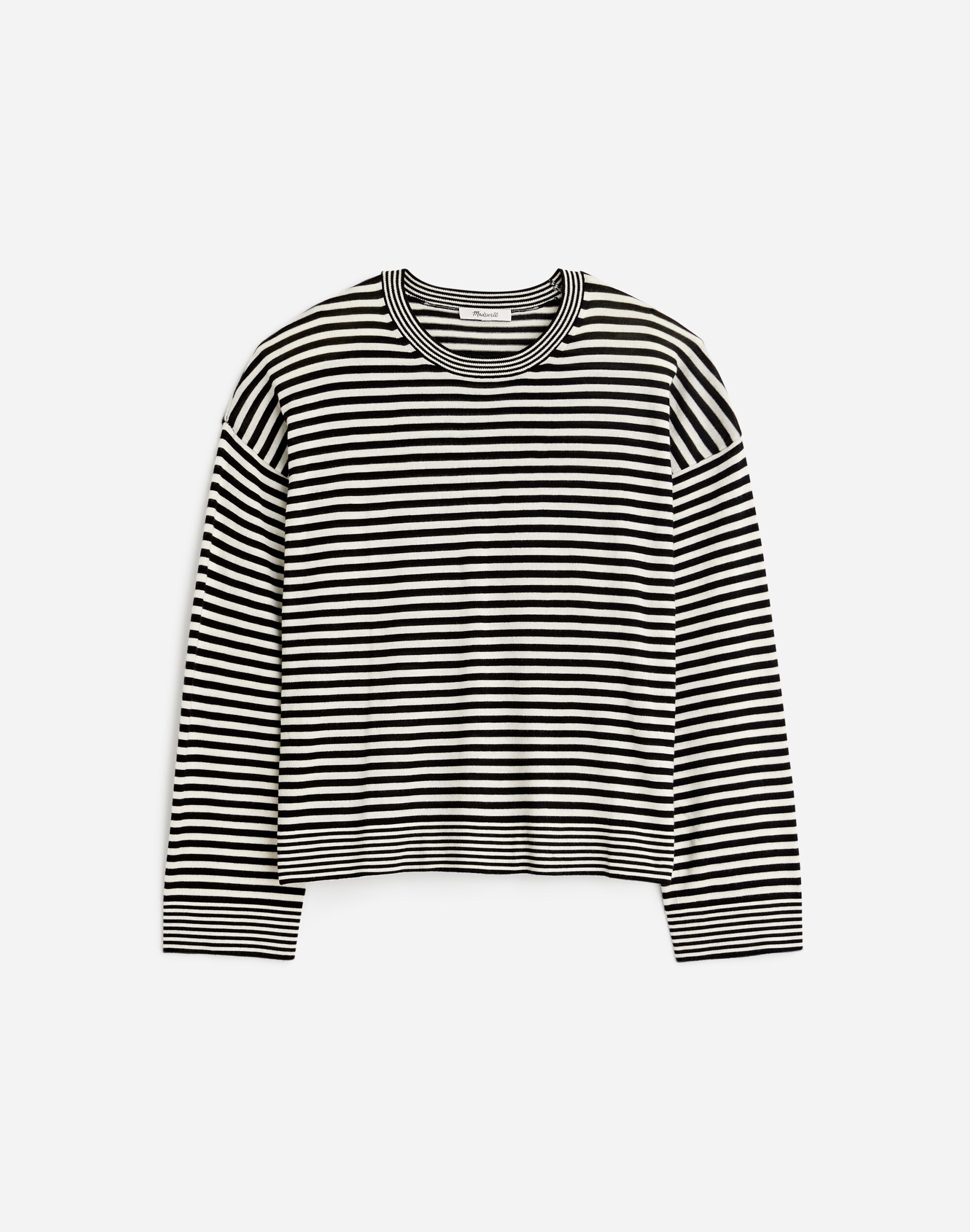 Plus Merino Wool-Silk Crewneck Sweater in Stripe