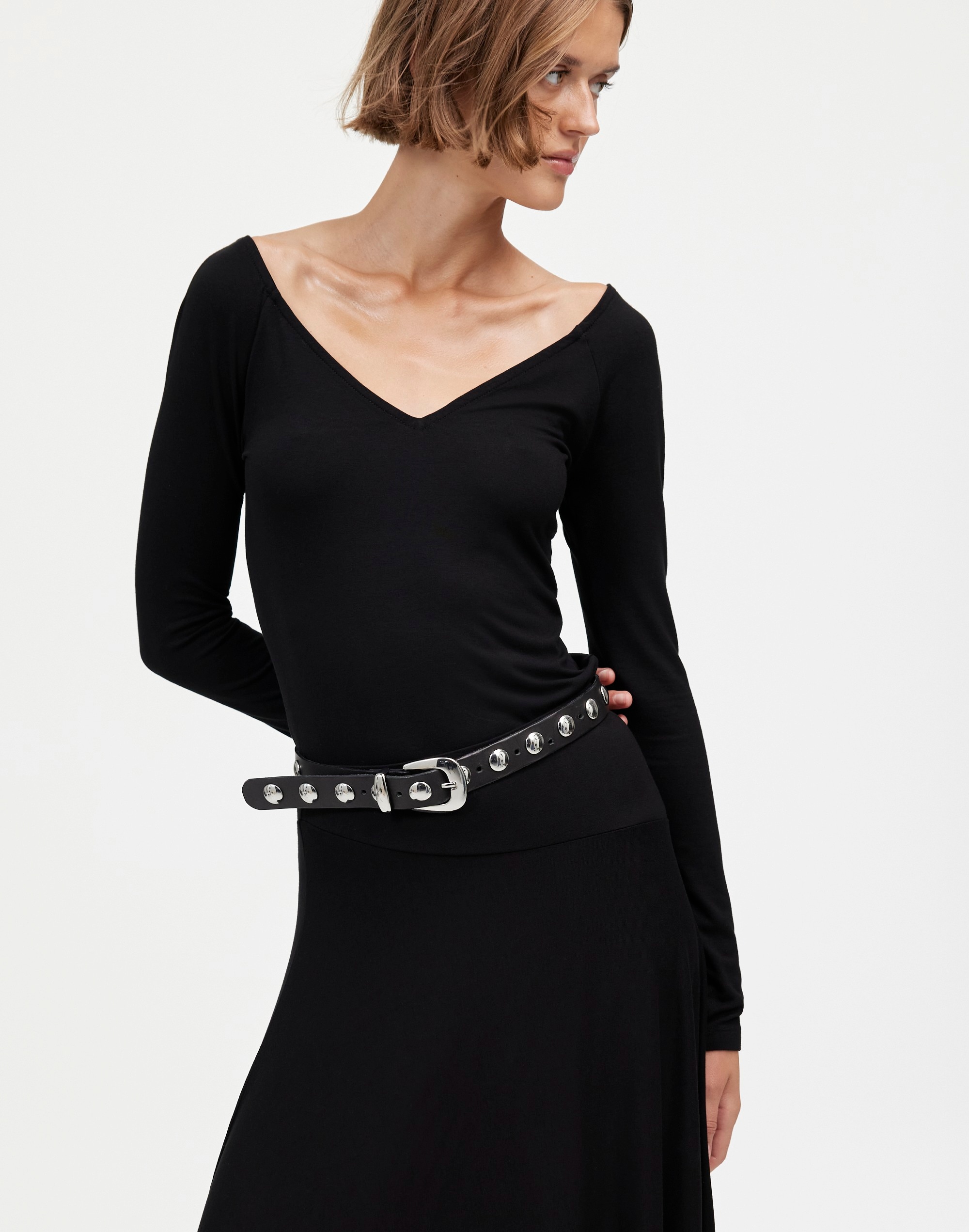 Jersey V-Neck Long-Sleeve Top