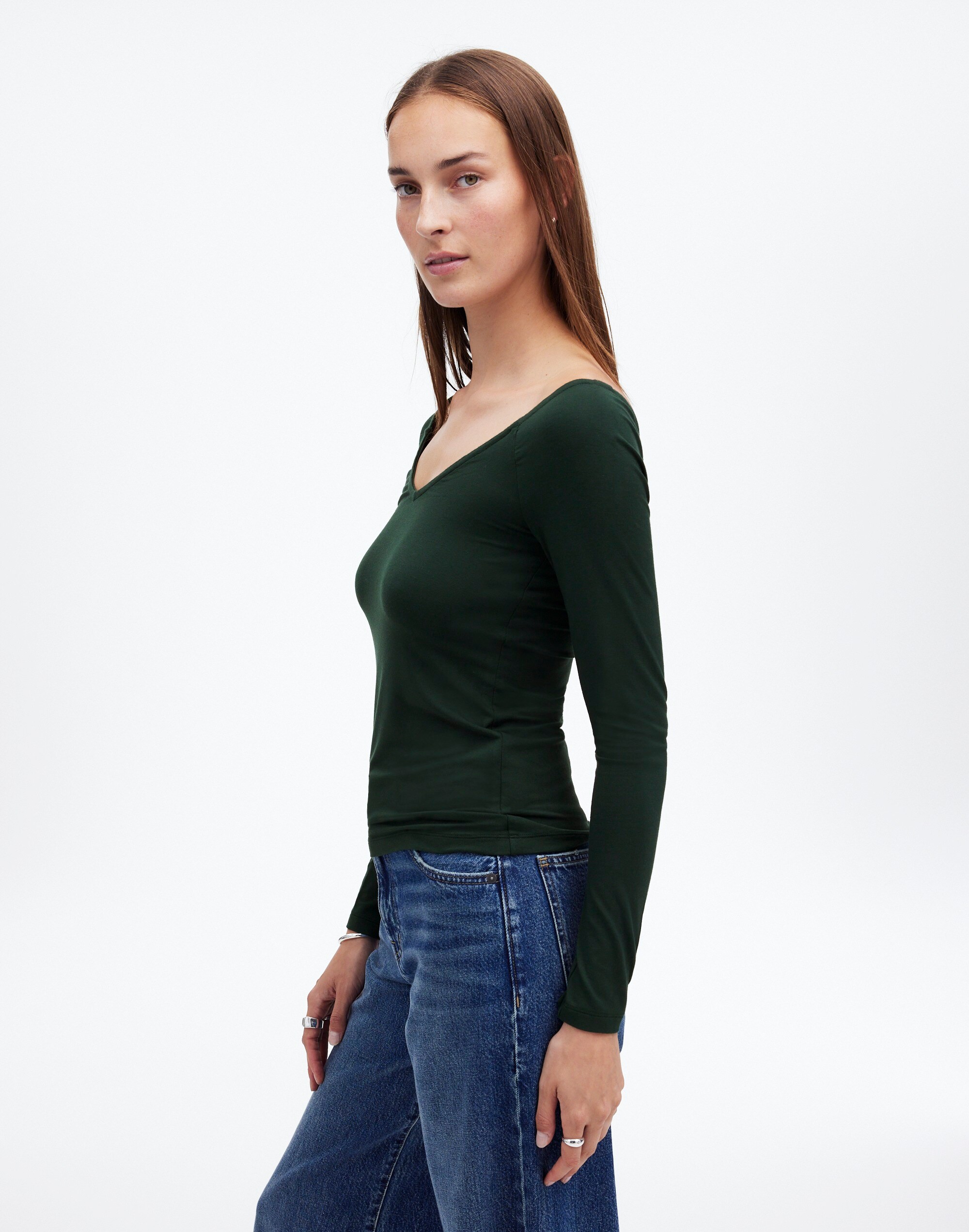 Jersey V-Neck Long-Sleeve Top