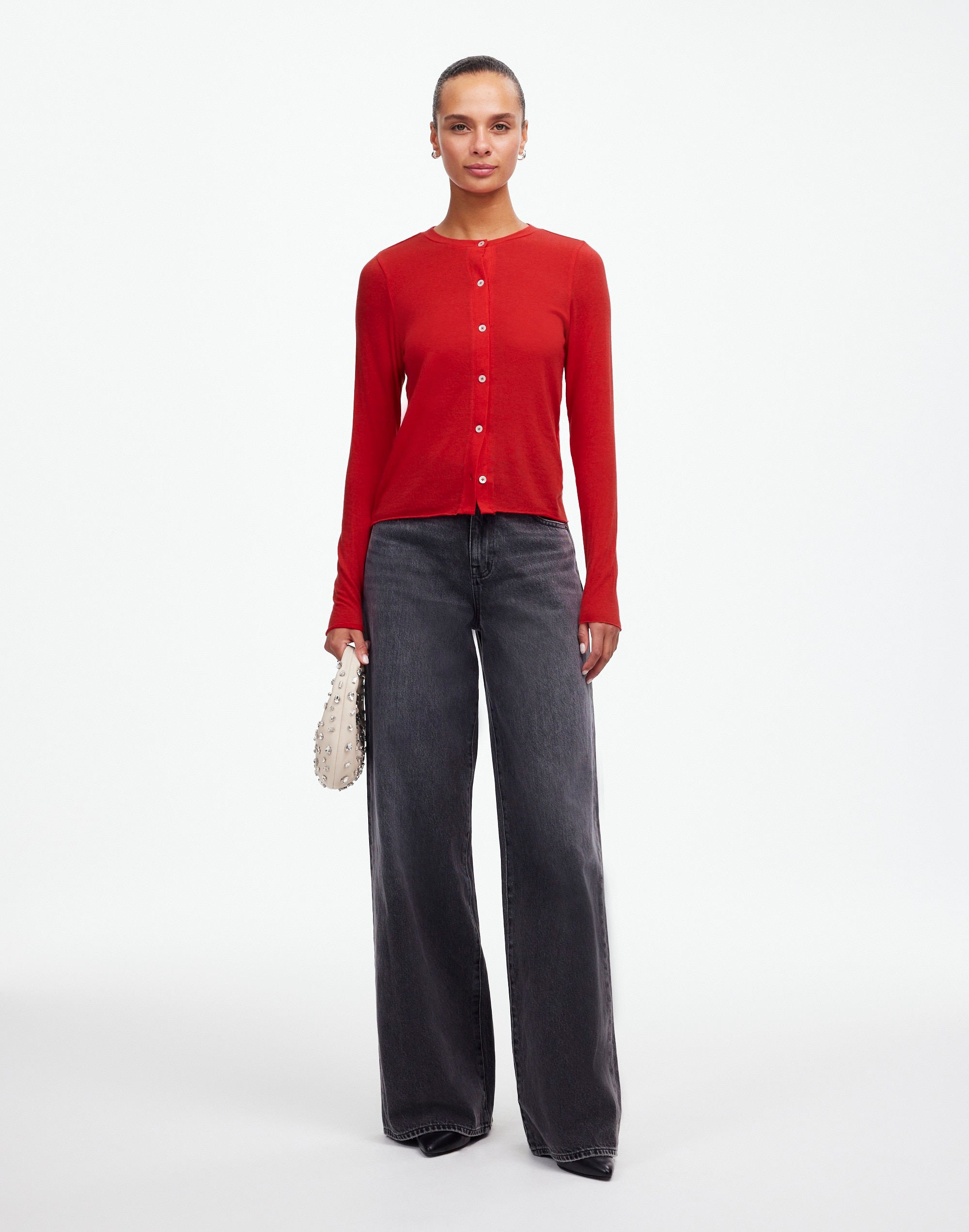 Wool-Blend Crewneck Cardigan