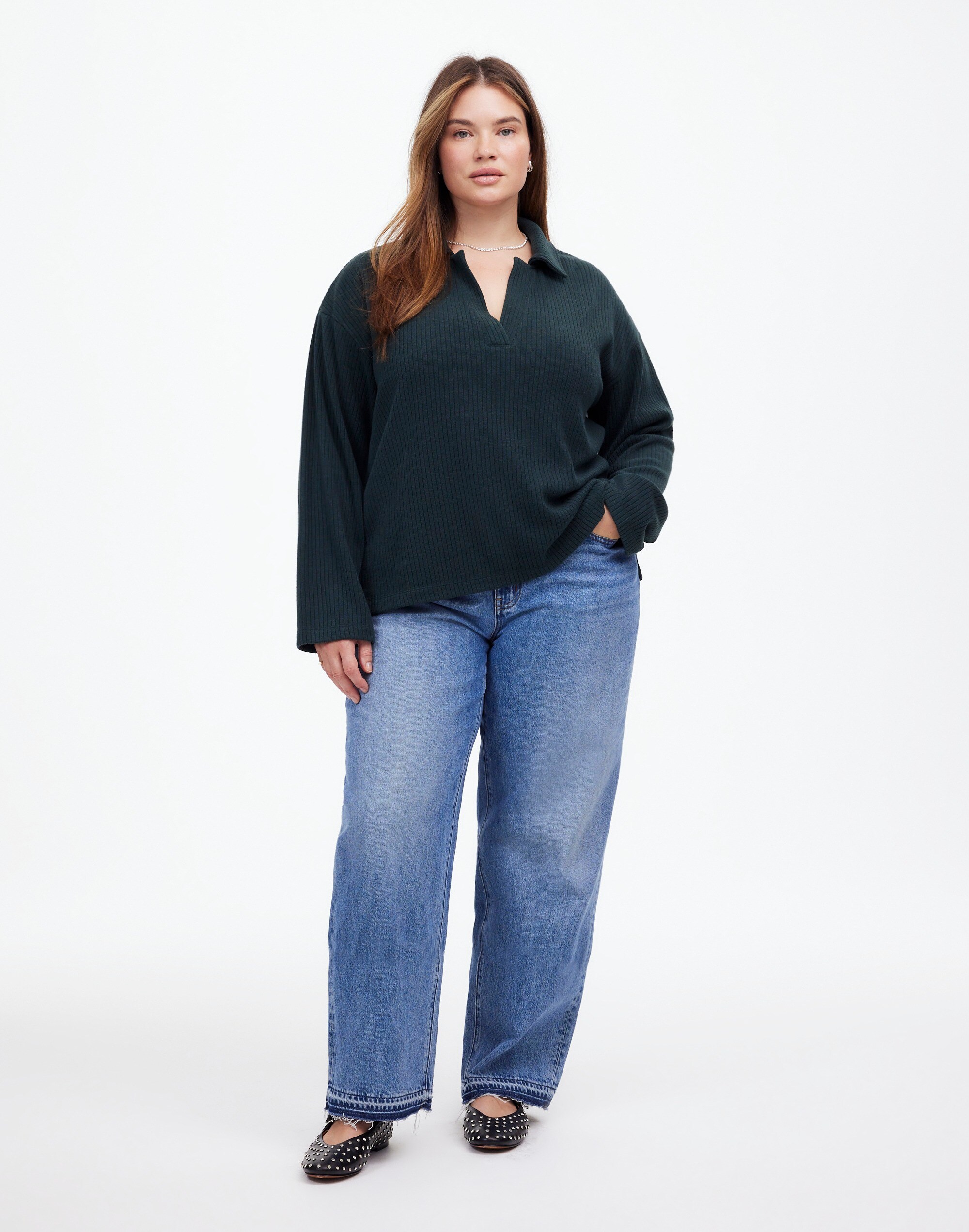 Plus Relaxed Long-Sleeve Polo Tee