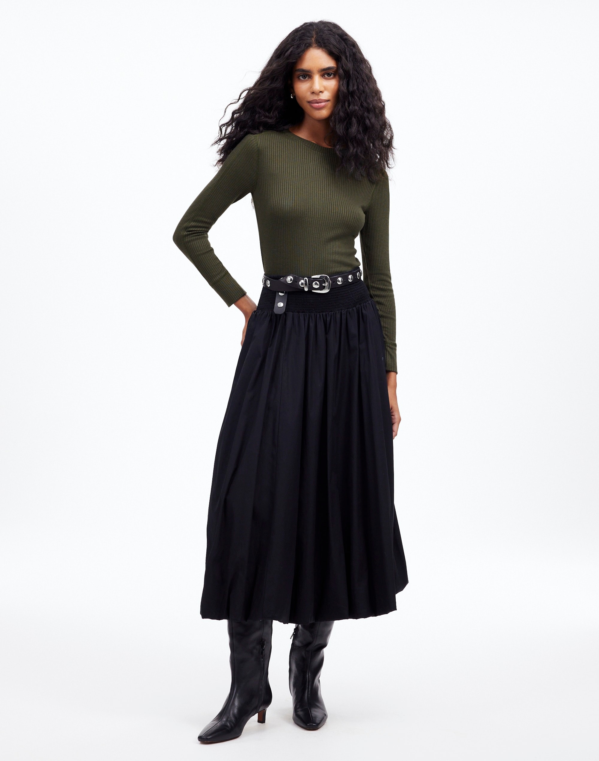 Ribbed Crewneck Long-Sleeve Tee