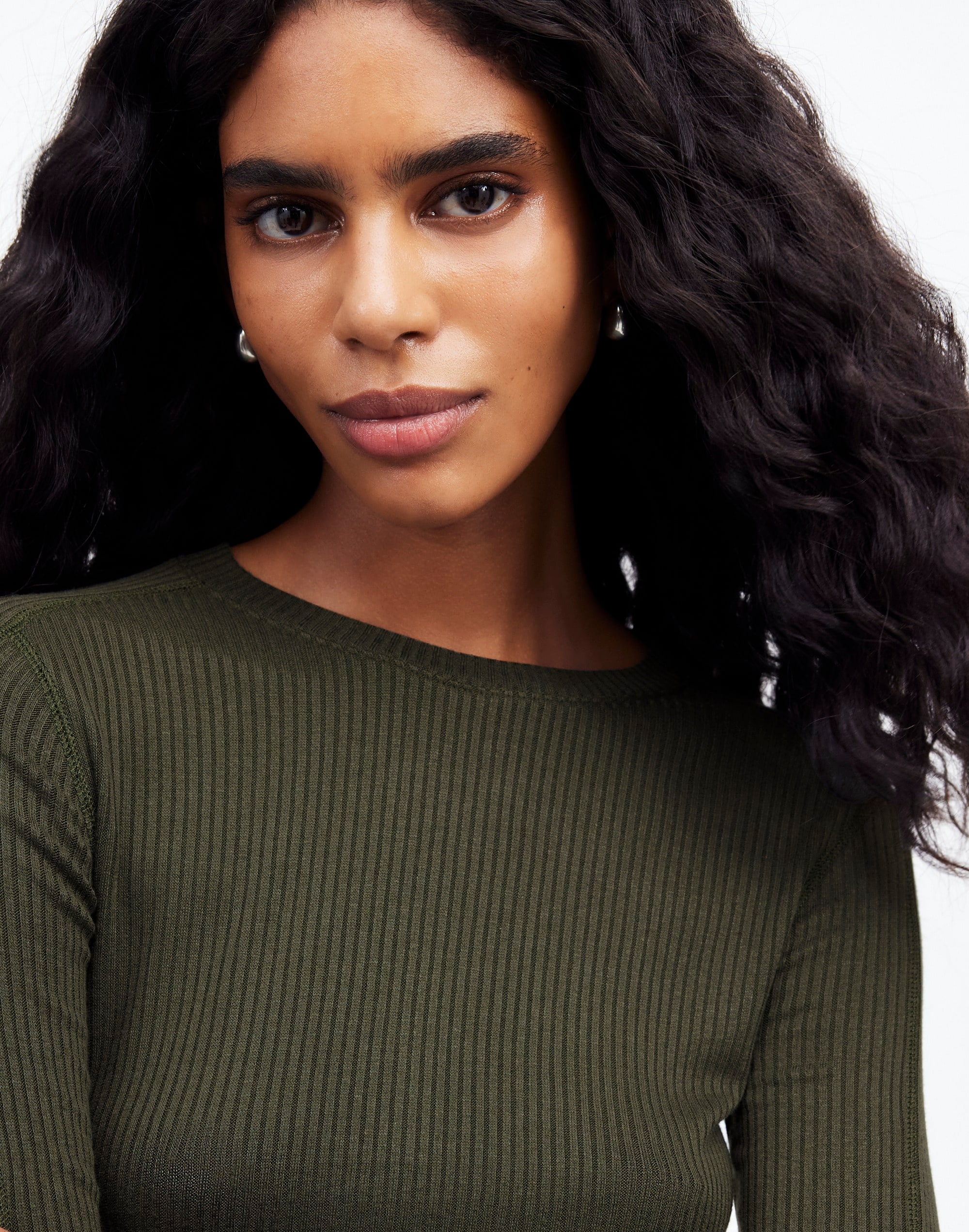 Ribbed Crewneck Long-Sleeve Tee