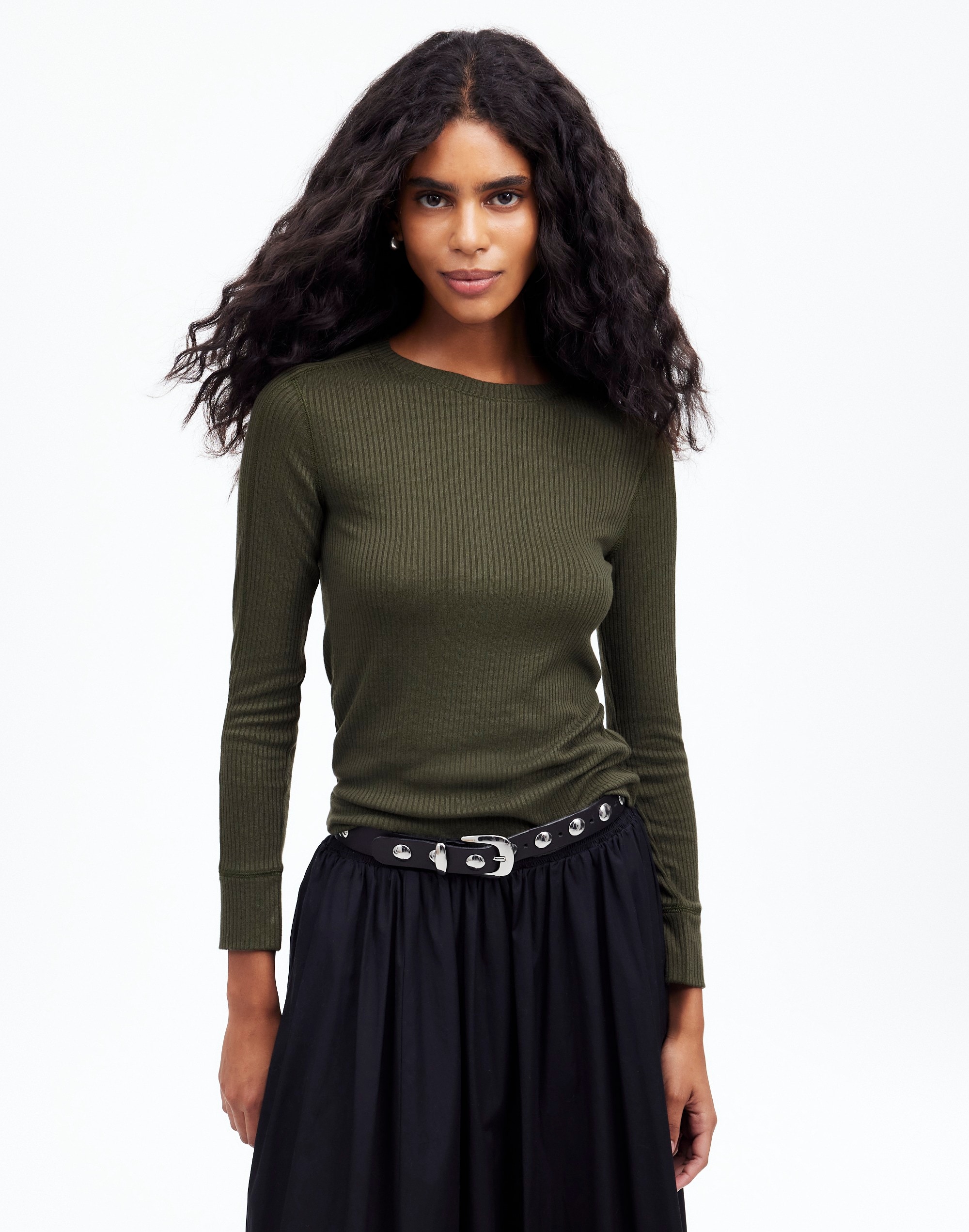 Ribbed Crewneck Long-Sleeve Tee