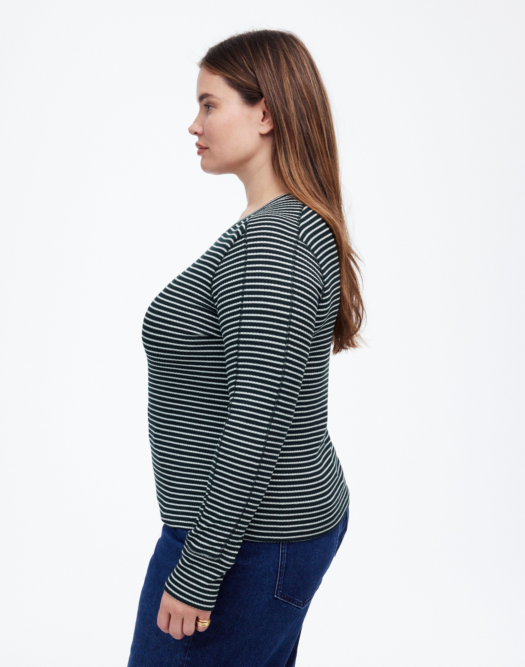 Plus Ribbed Crewneck Long-Sleeve Tee in Stripe