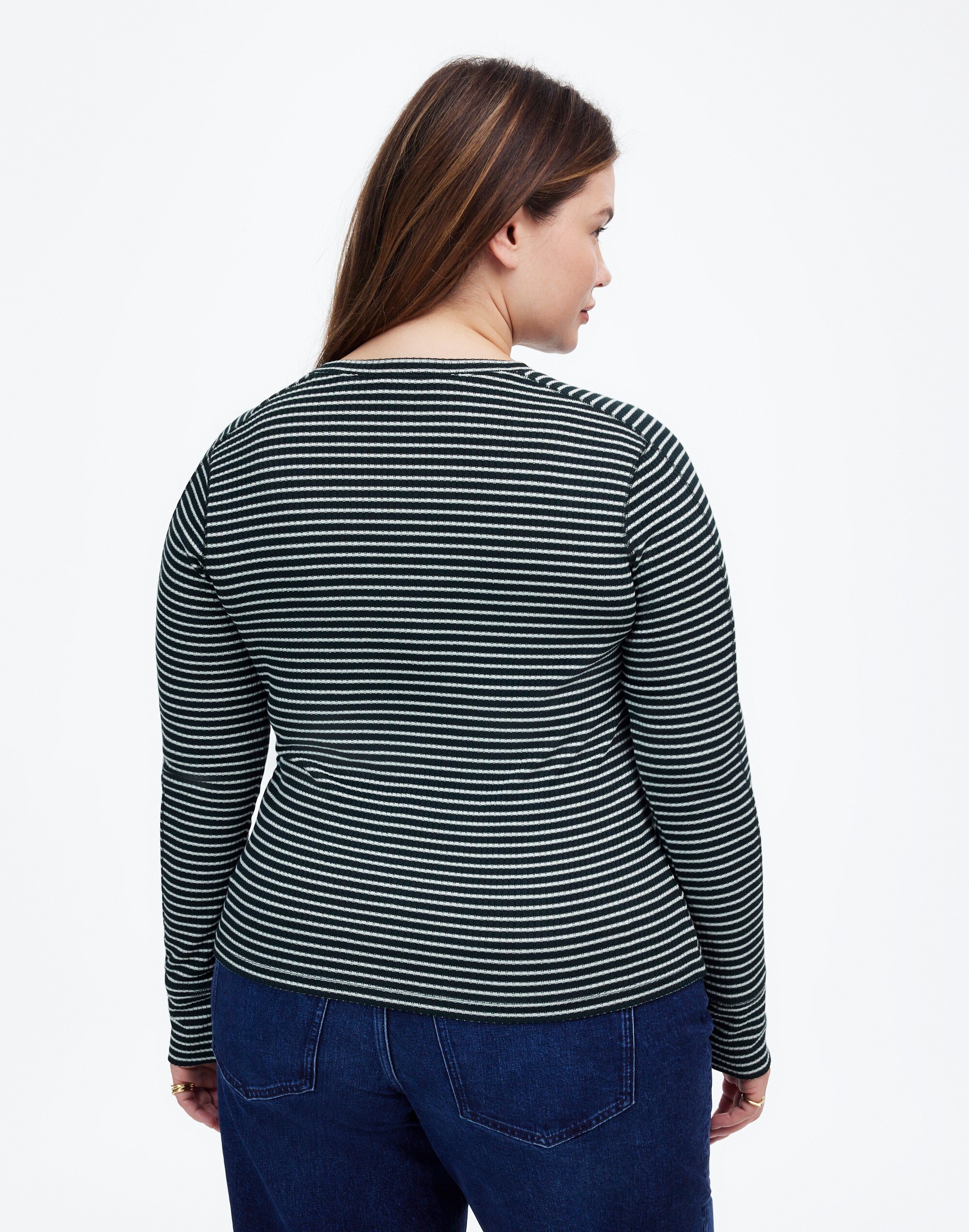 Plus Ribbed Crewneck Long-Sleeve Tee in Stripe