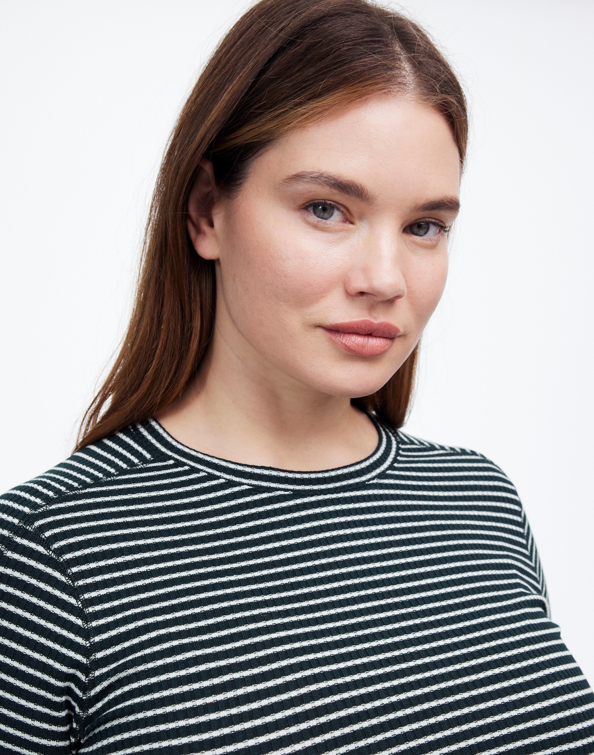 Plus Ribbed Crewneck Long-Sleeve Tee in Stripe