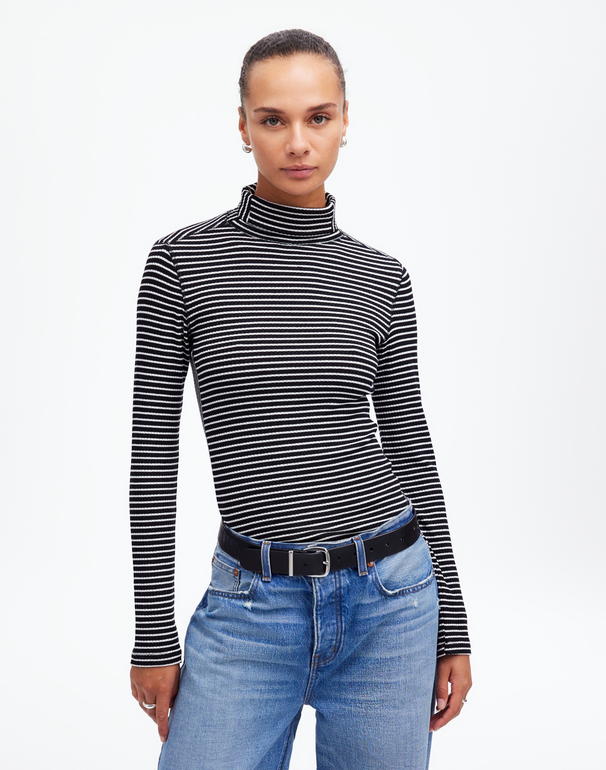 ribbed turtleneck long-sleeve tee in stripe