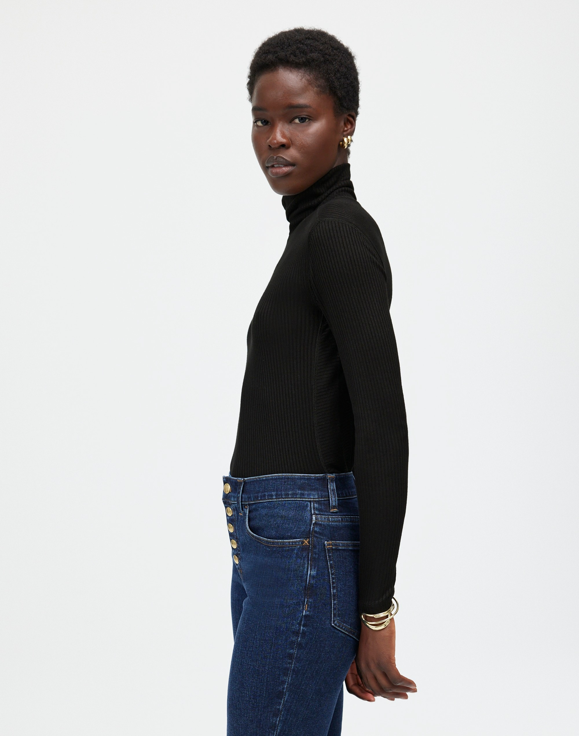 Ribbed Turtleneck Long-Sleeve Tee