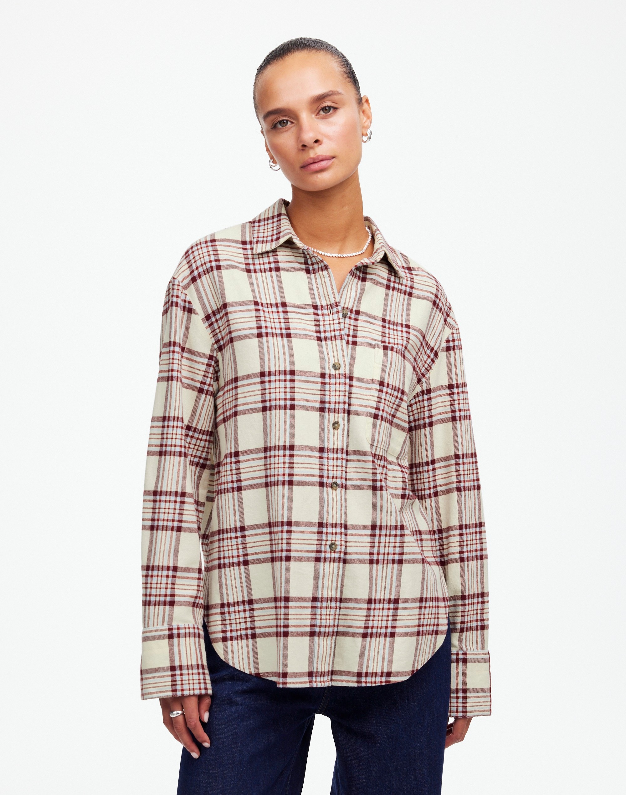 Relaxed Straight-Hem Button-Up Shirt in Plaid