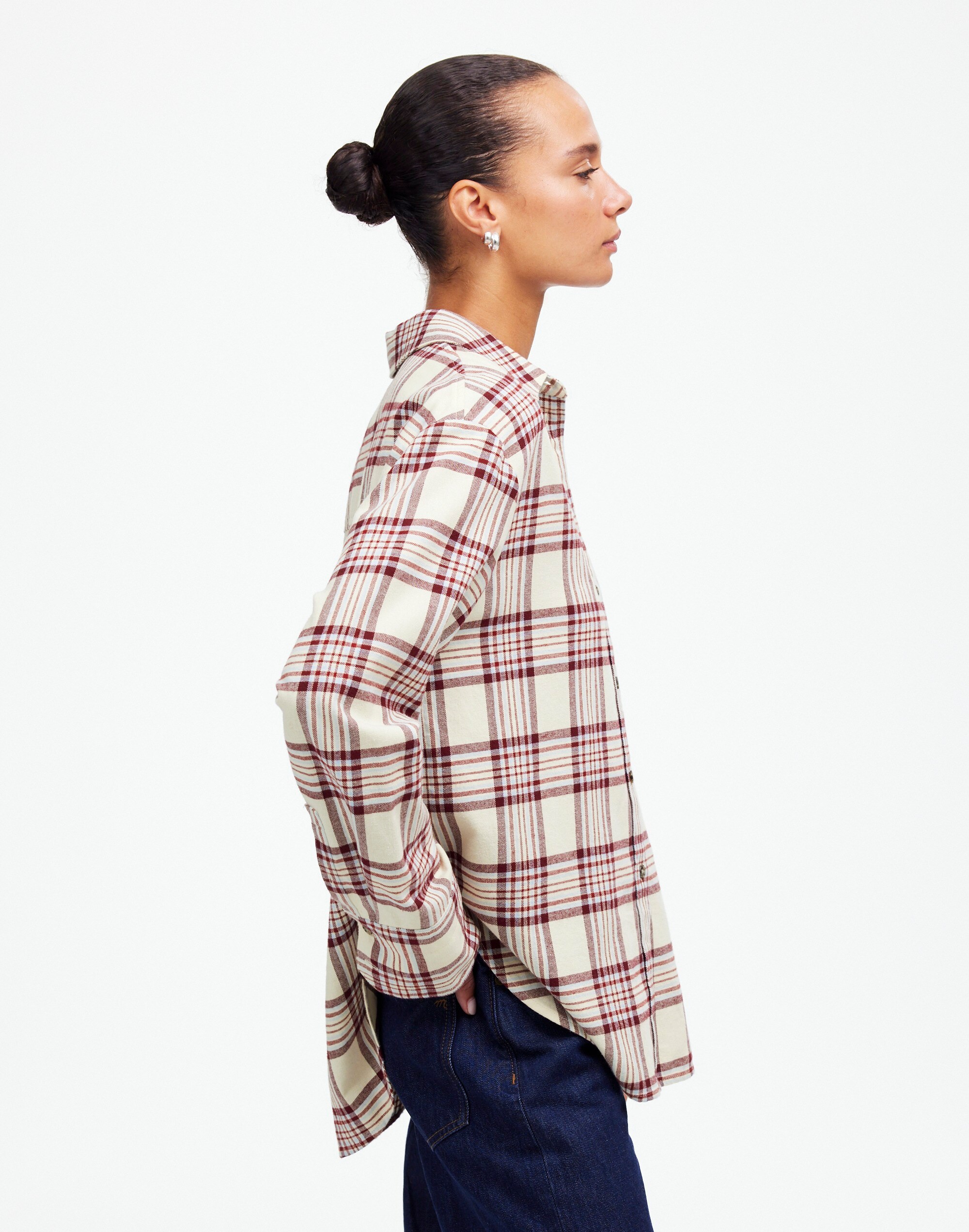 Relaxed Straight-Hem Button-Up Shirt in Plaid