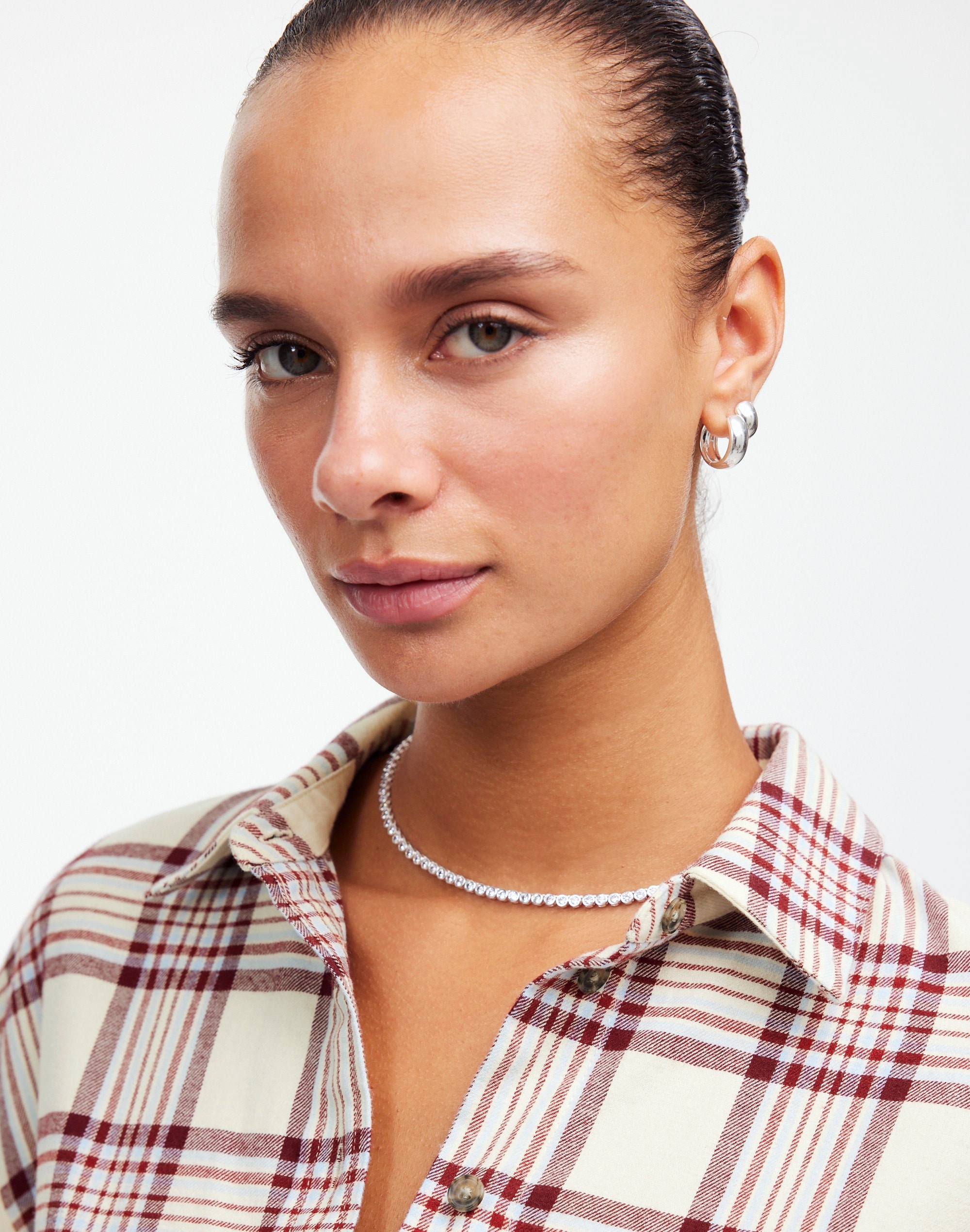 relaxed straight-hem button-up shirt in plaid