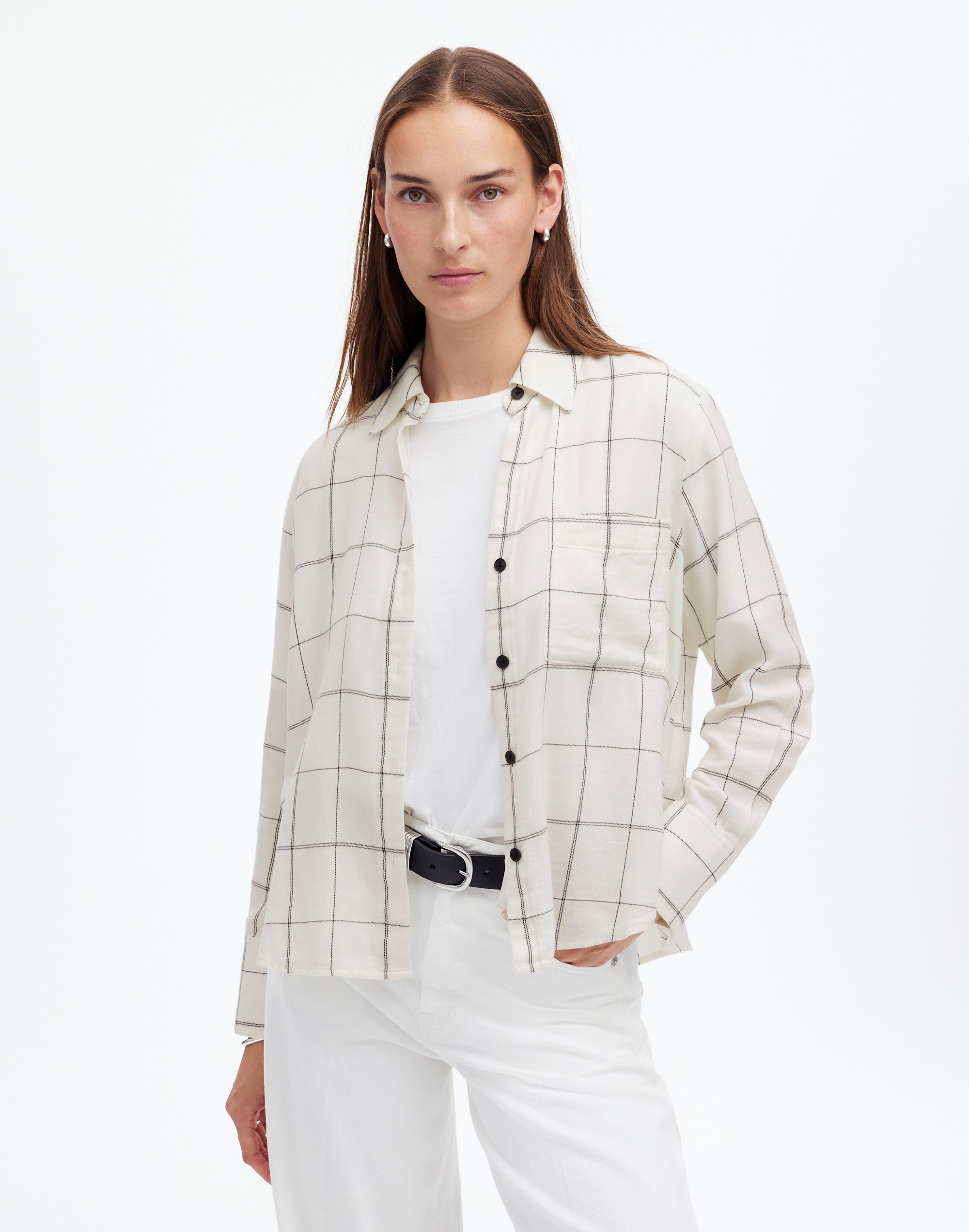 Easy Y-Neck Button-Up Shirt