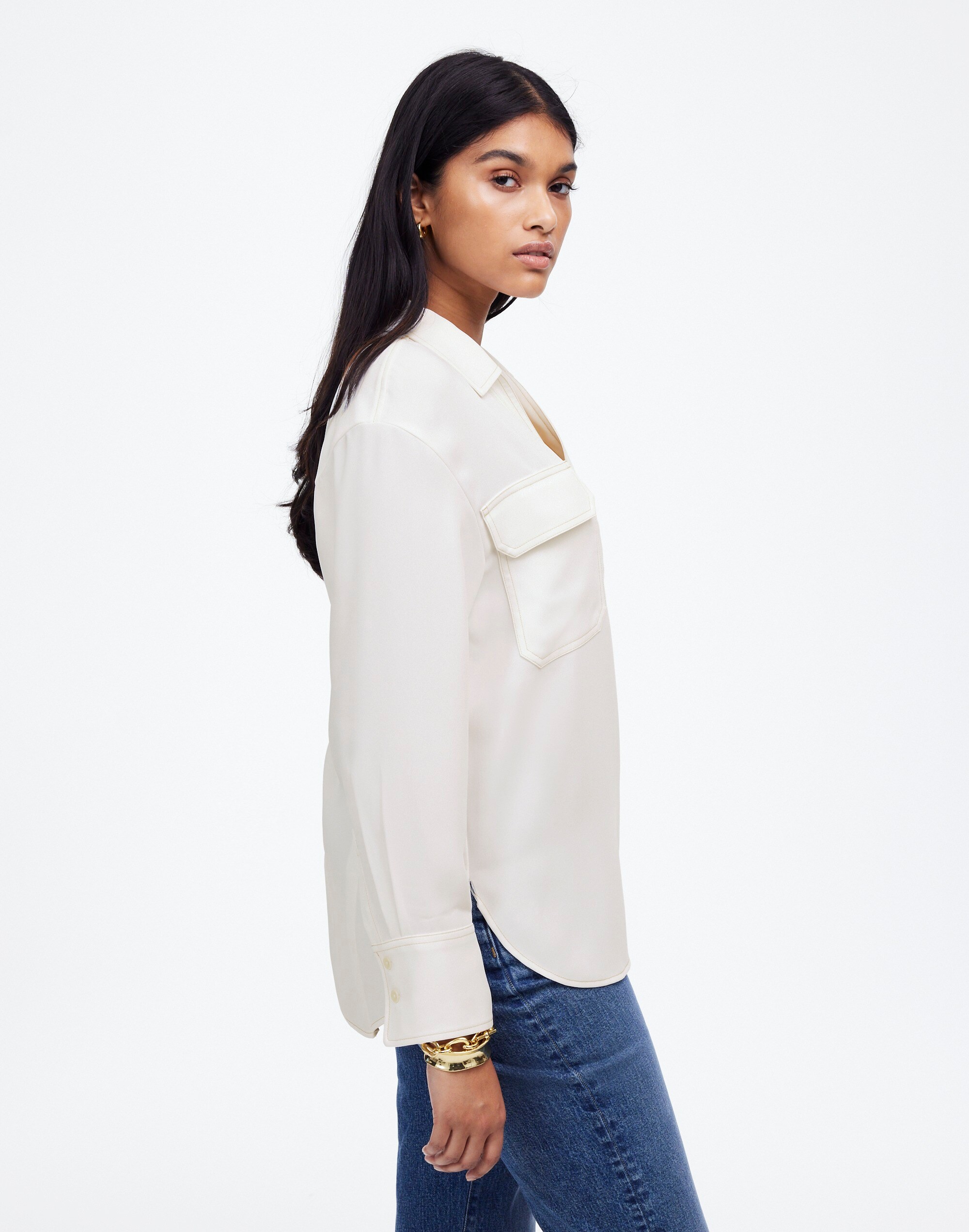 Contrast-Stitch Popover Shirt