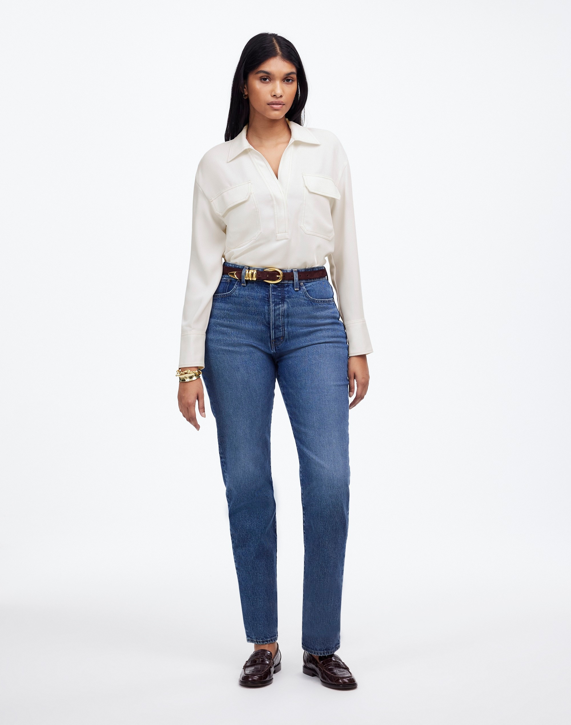 Contrast-Stitch Popover Shirt