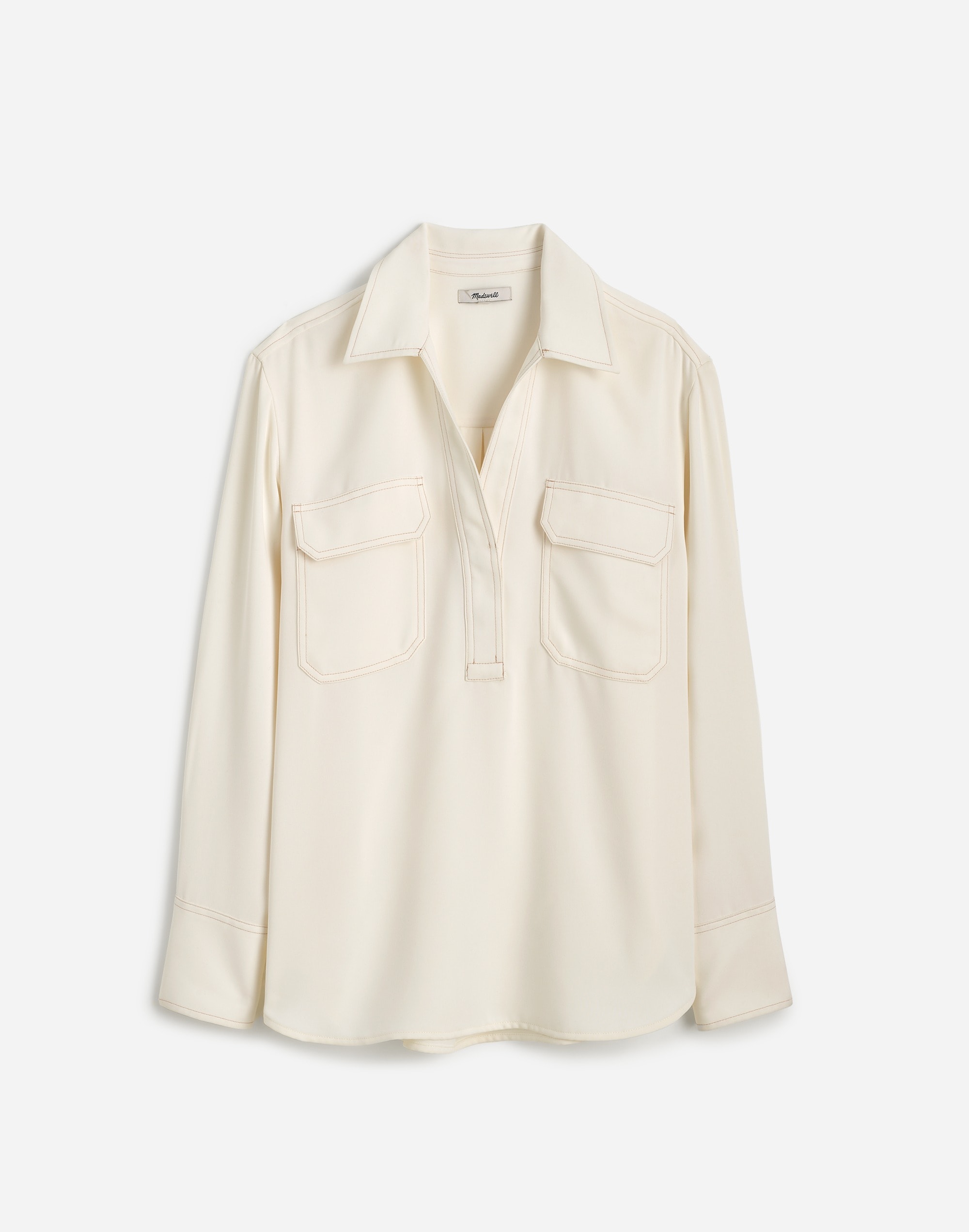 Contrast-Stitch Popover Shirt