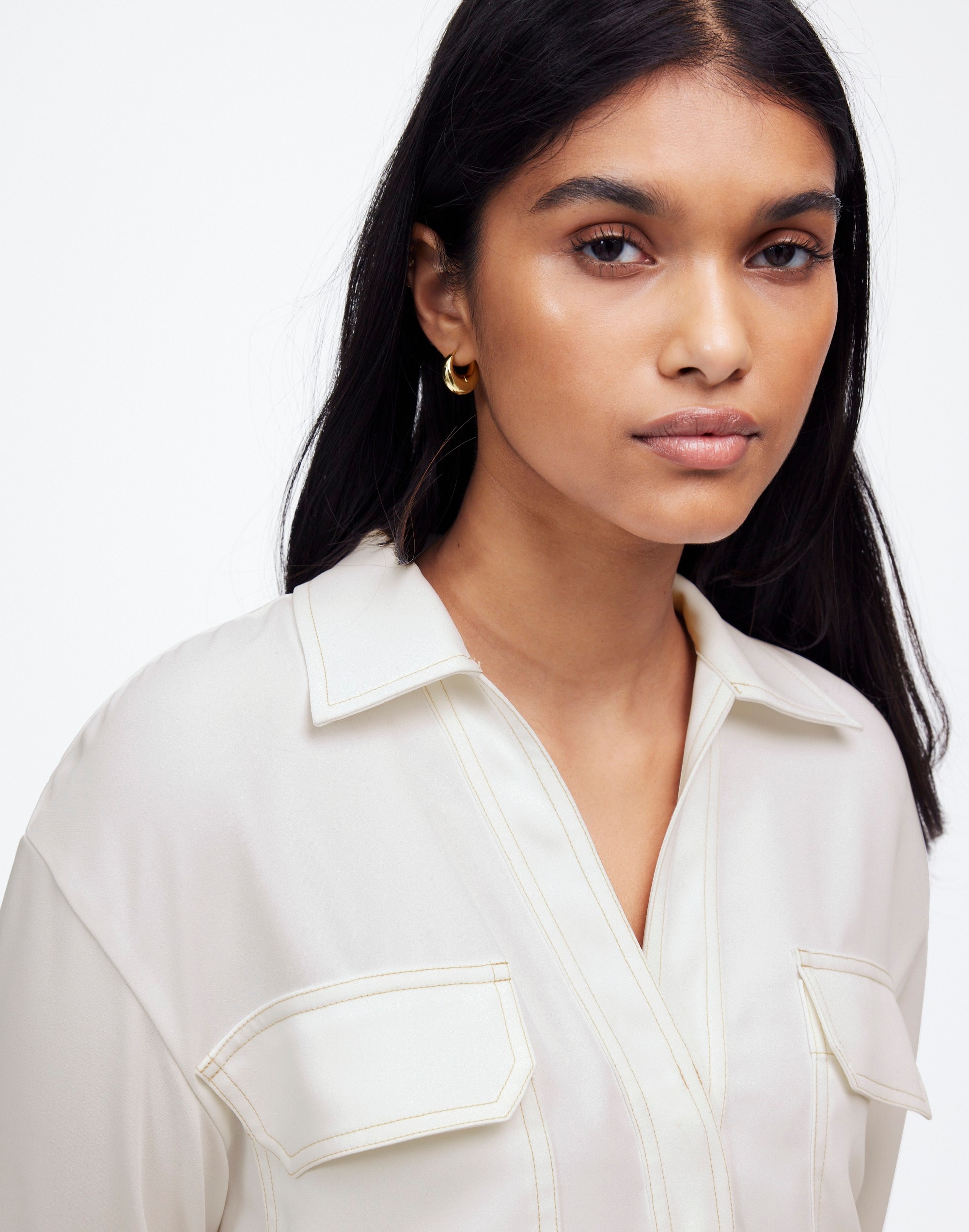 Contrast-Stitch Popover Shirt