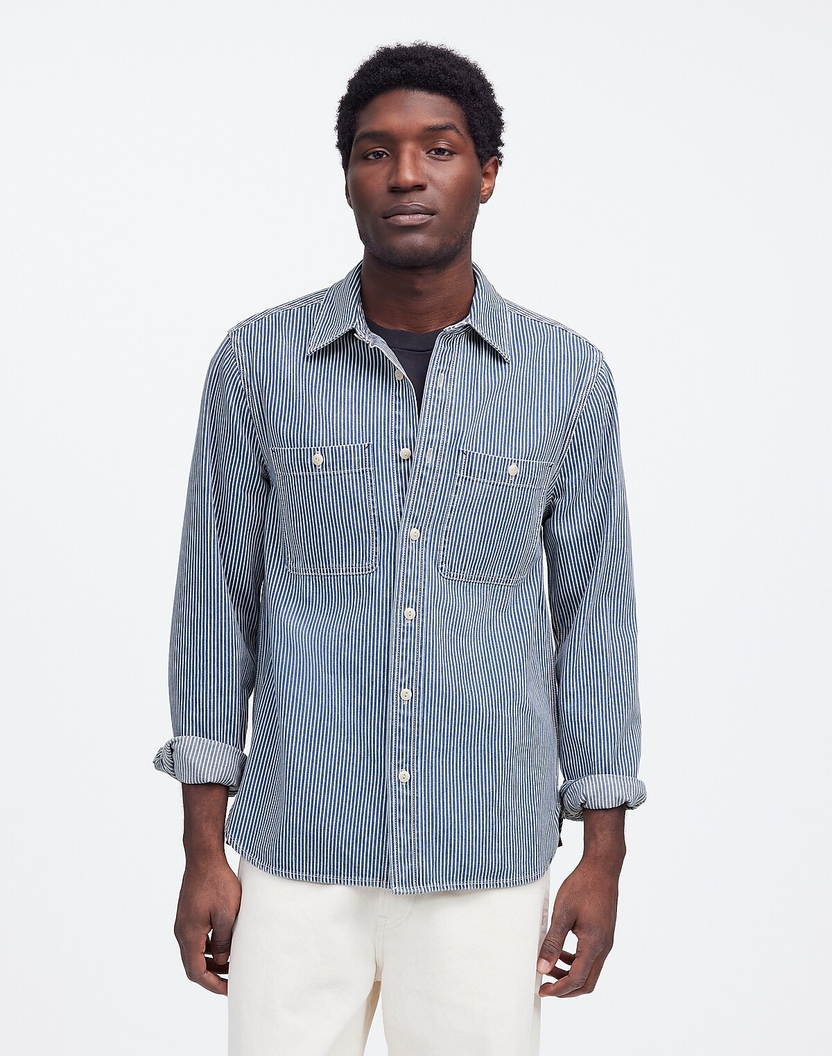 Indigo-Dyed Shirt in Engineer Stripe