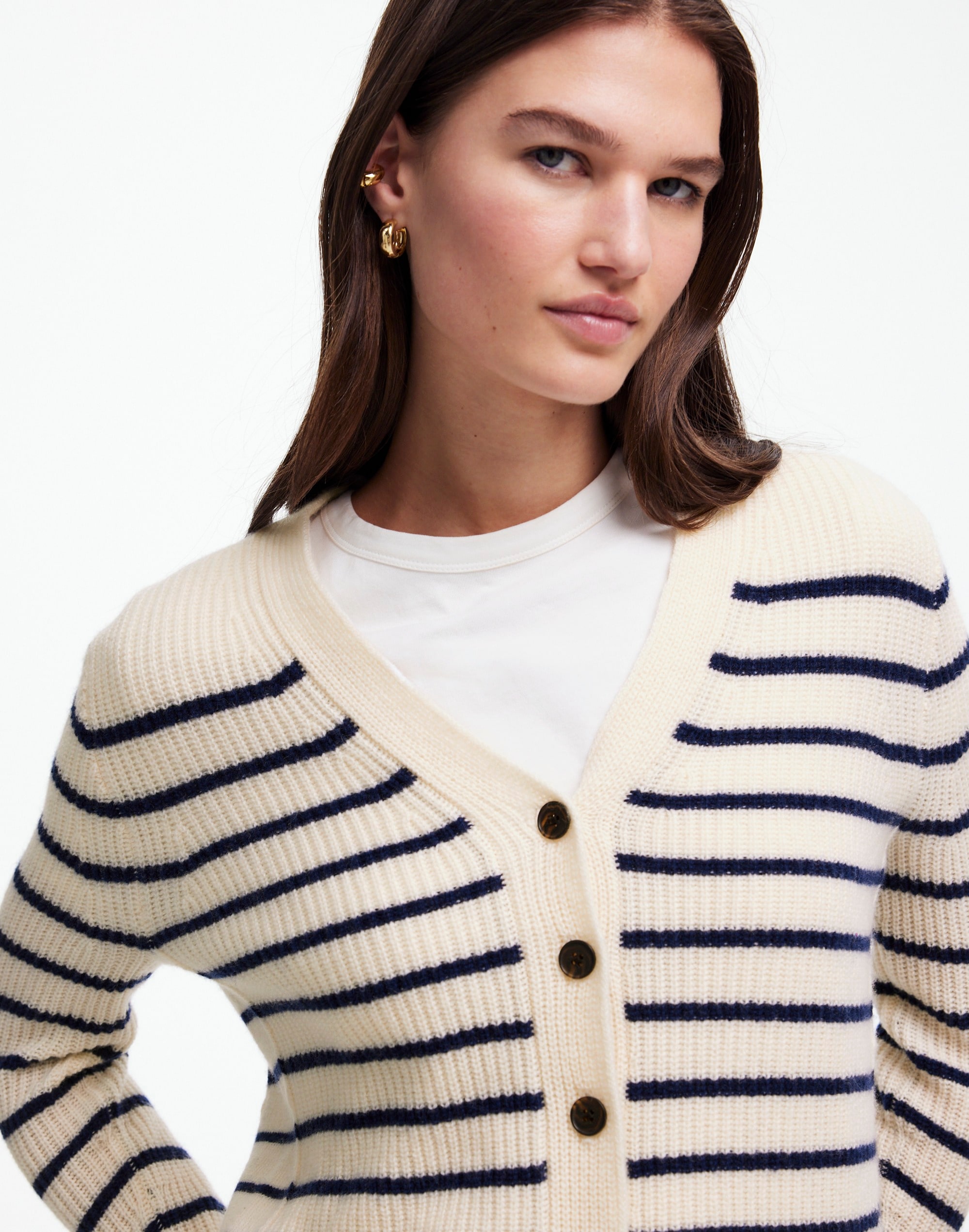softwool v-neck cardigan in stripe