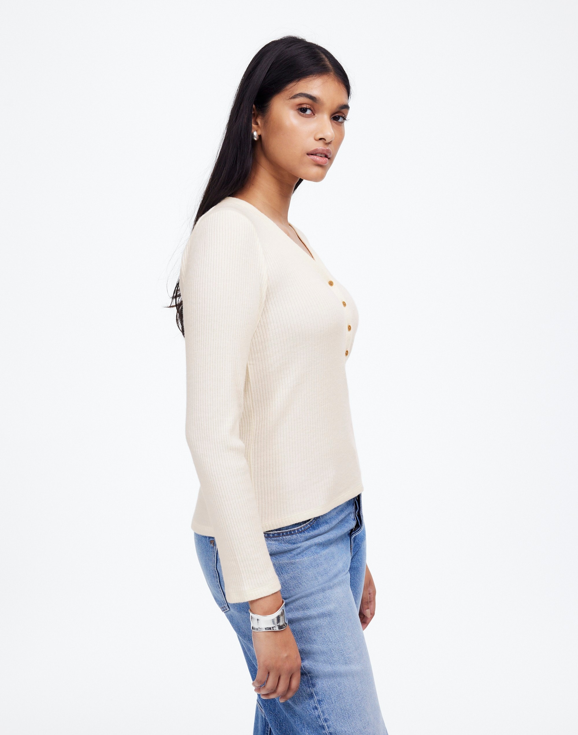 Brushed Long-Sleeve Henley Tee