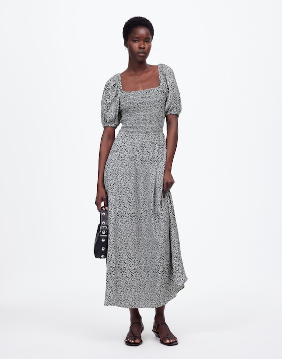 floral dress black and white Black Glitter Pleated Maxi Dress