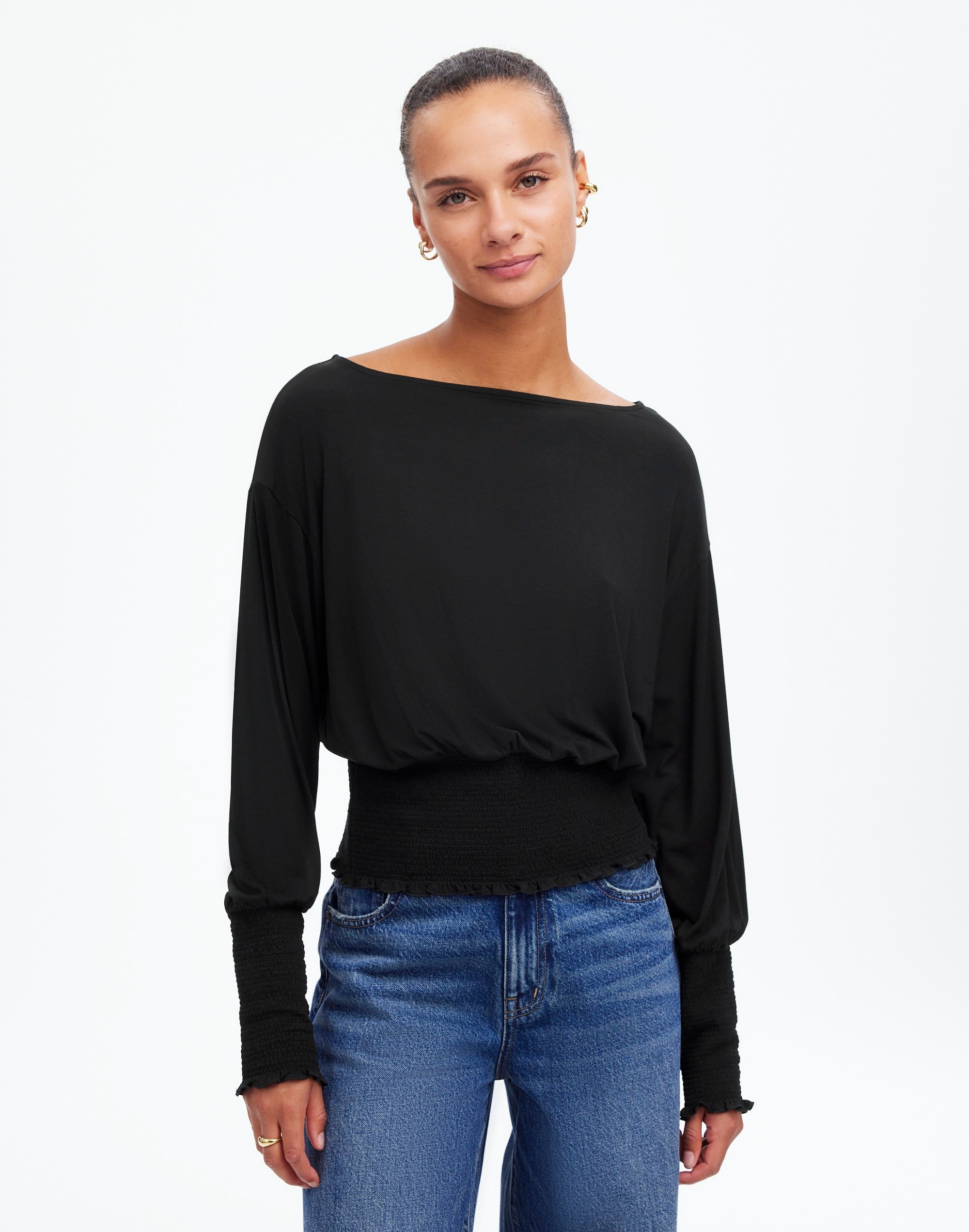 cinched long-sleeve top