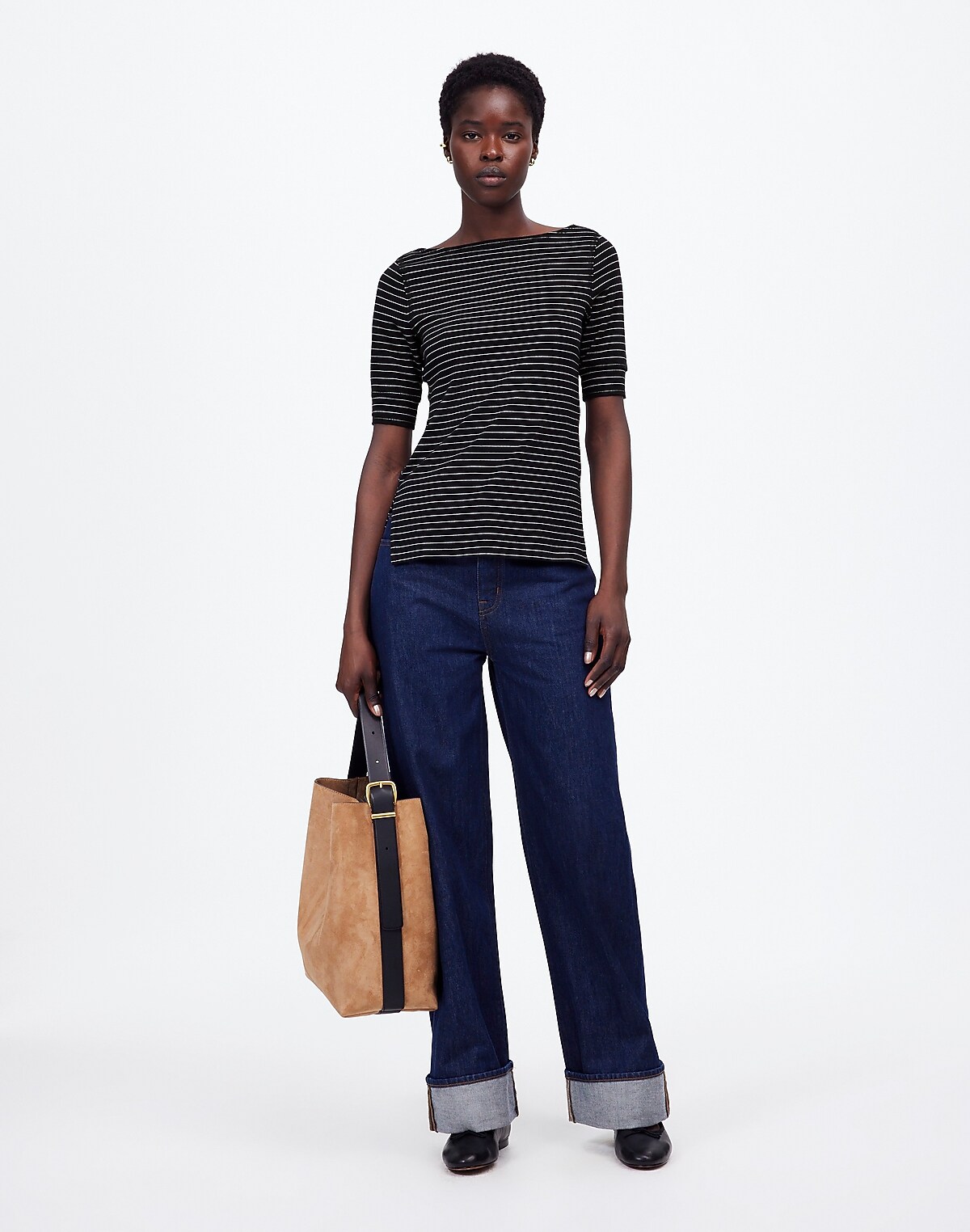 Ribbed Boatneck Tee in Stripe