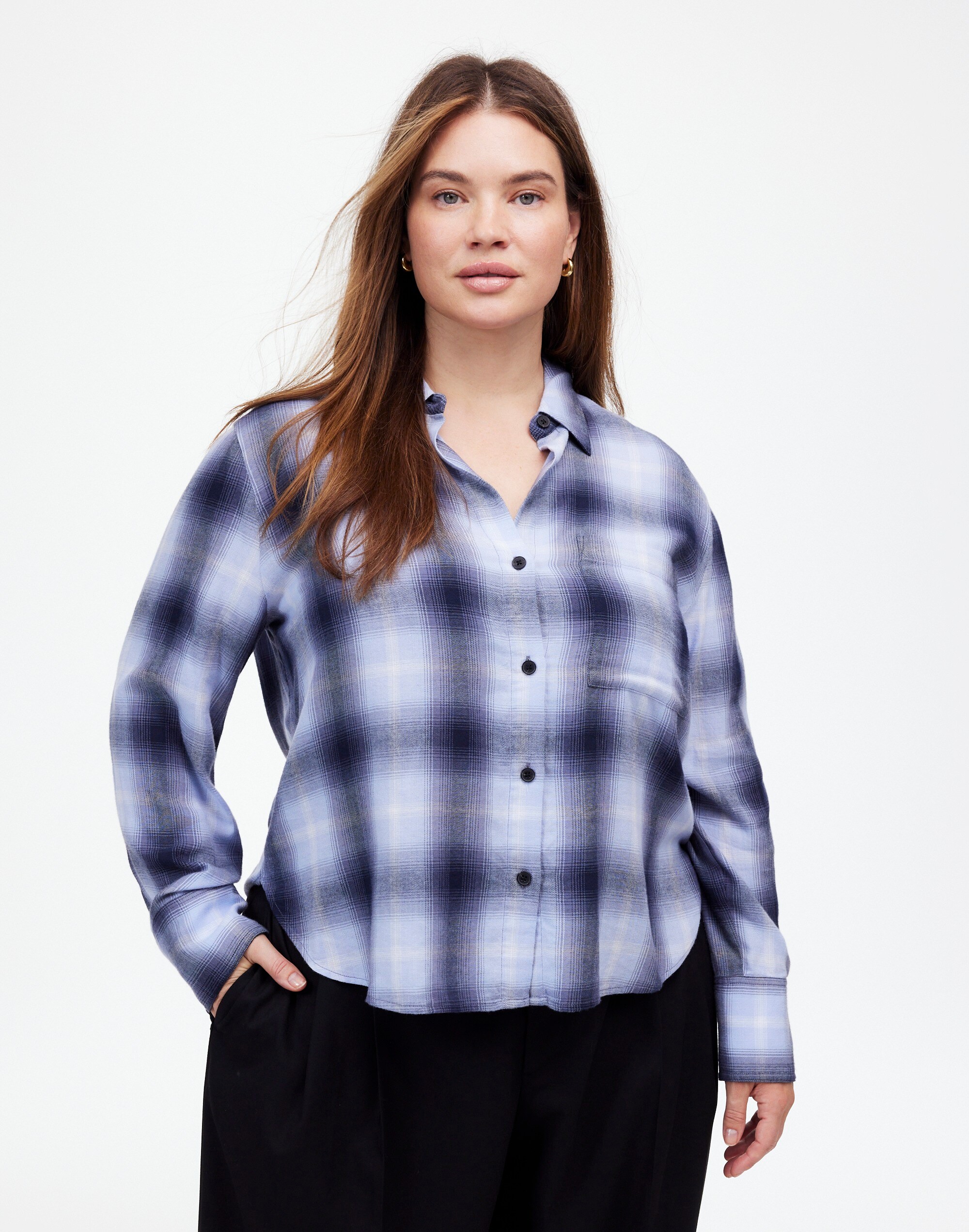 Plus Easy Y-Neck Button-Up Shirt