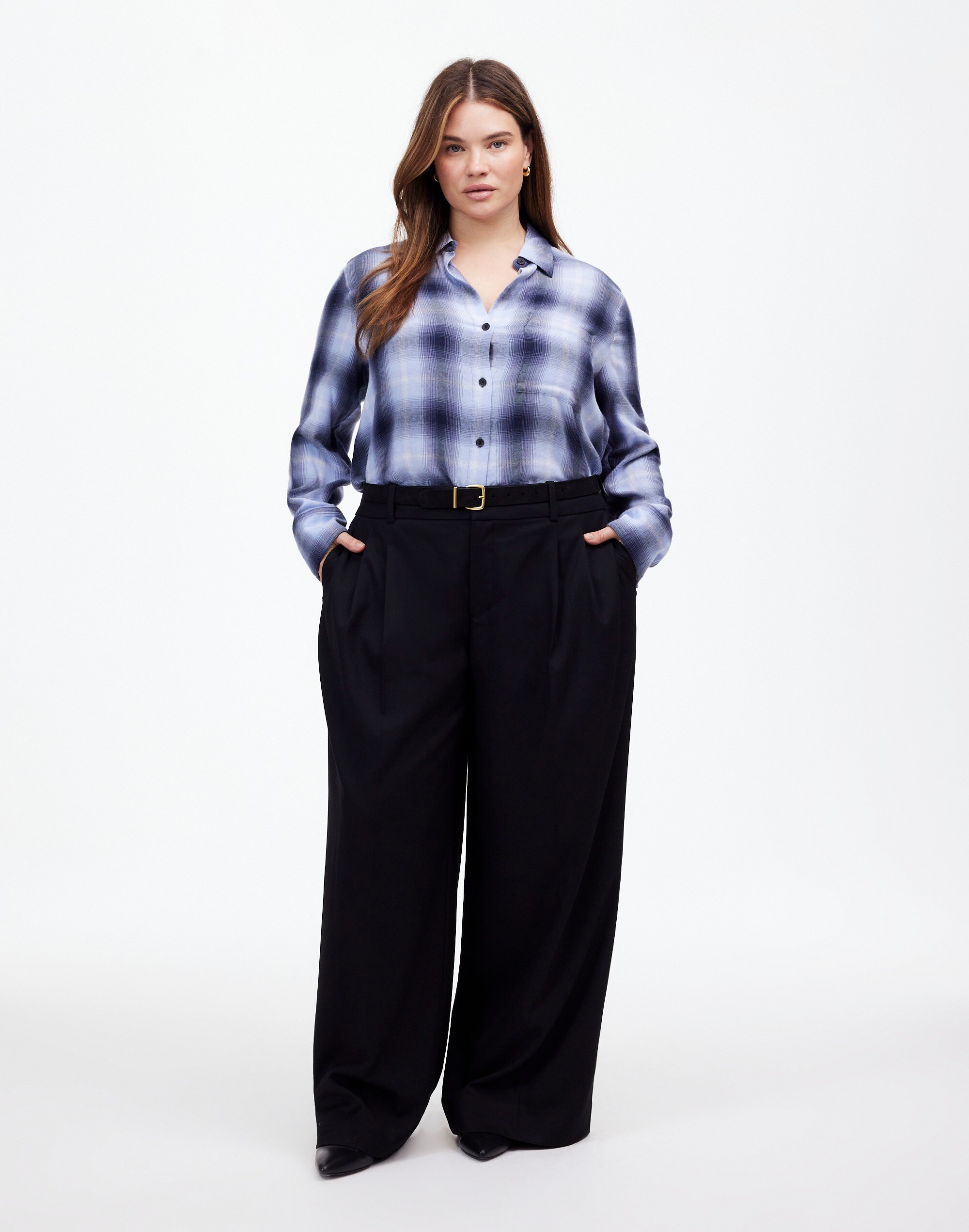 Plus Easy Y-Neck Button-Up Shirt