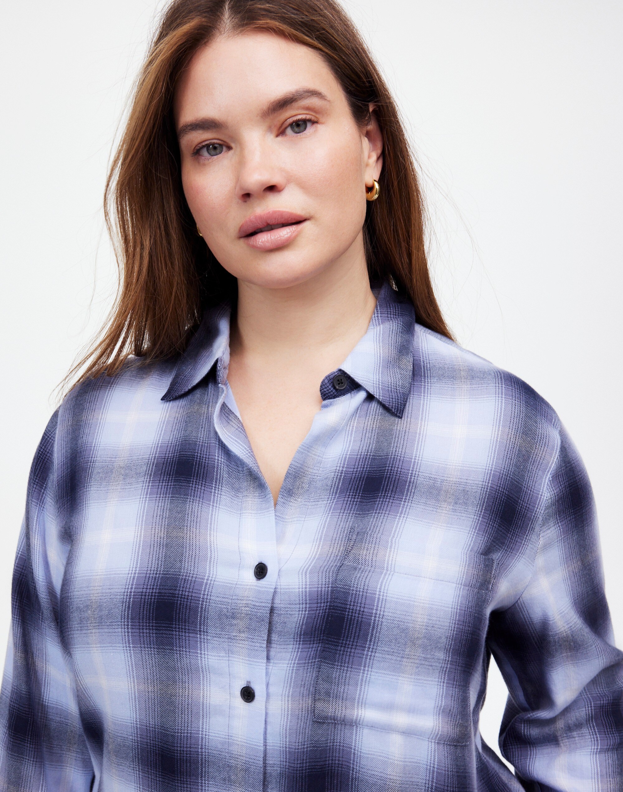 Plus Easy Y-Neck Button-Up Shirt